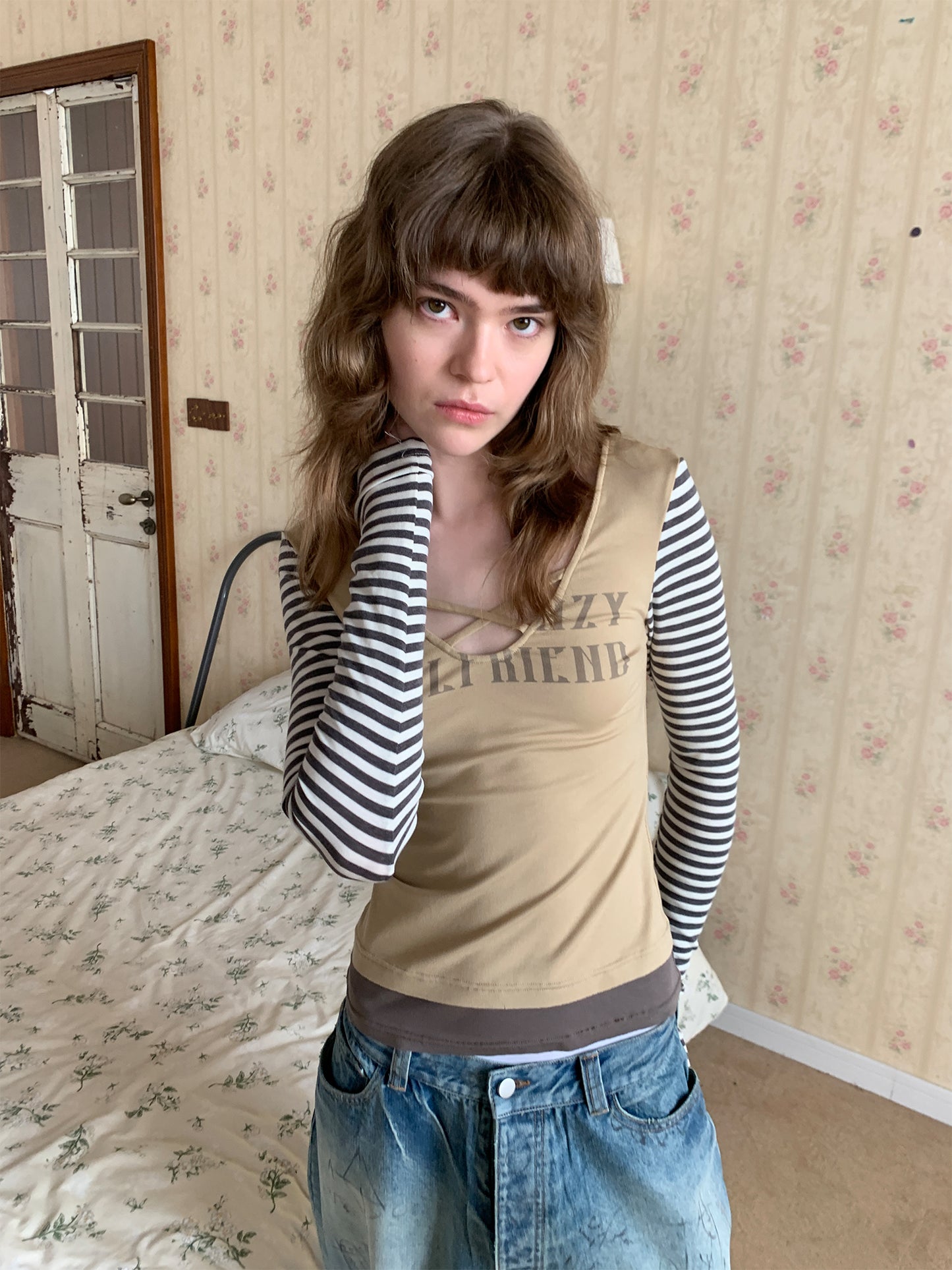 BACK TO 2000S Striped printed T-shirt