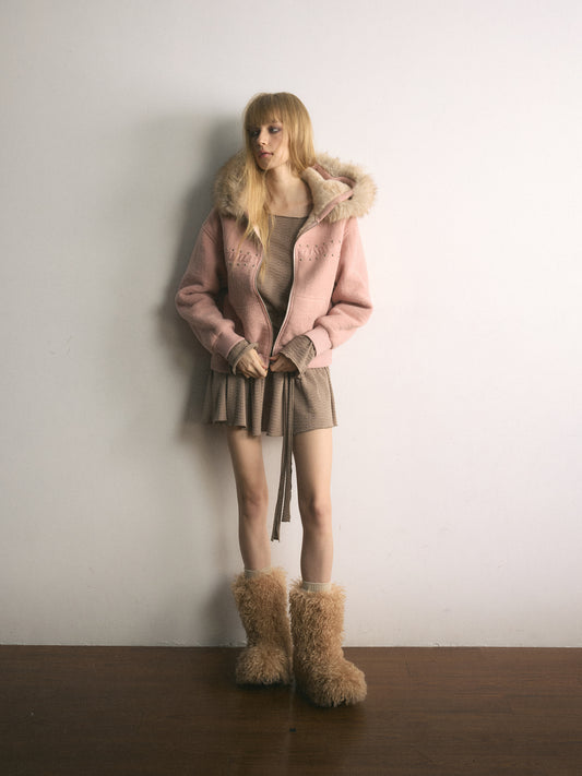 [A001103]Balletcore Shearling Jacket in Soft Matte Pink