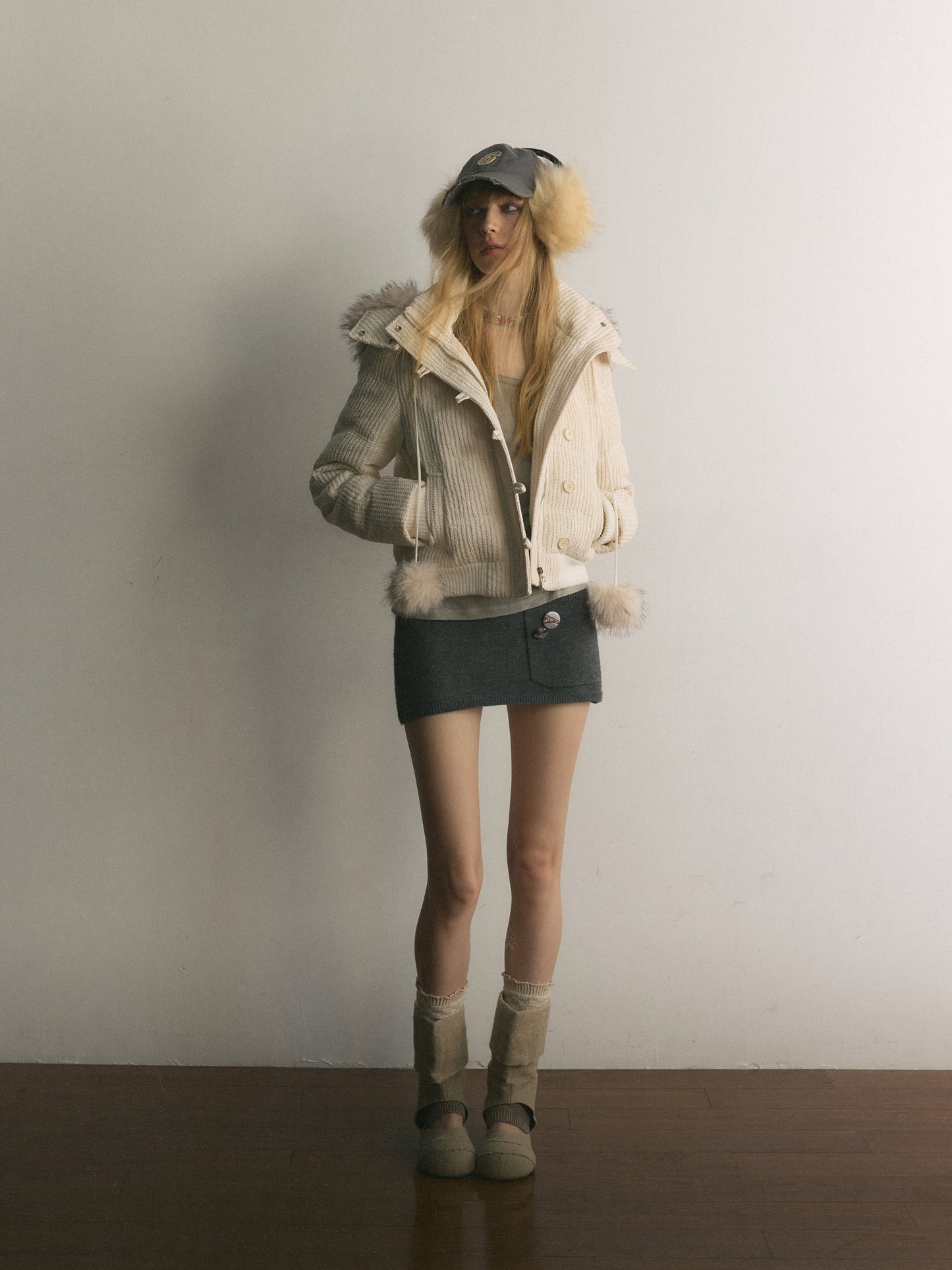 [A001112]Fiona Puffer Jacket with Playful Pom-Pom Details