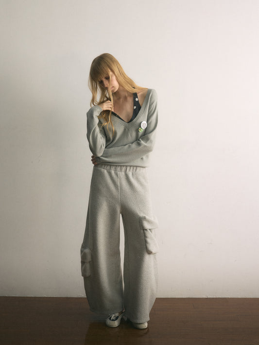 [A001127]Lazy Weekend Cozy Wide-Leg Knit Pants with Pockets