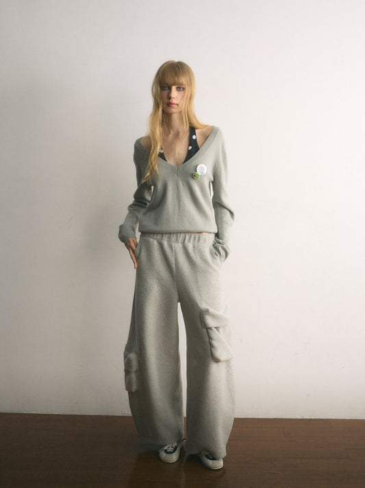 [A001126]Gray Scale Halter Neck Sweater with Mock Layered Back