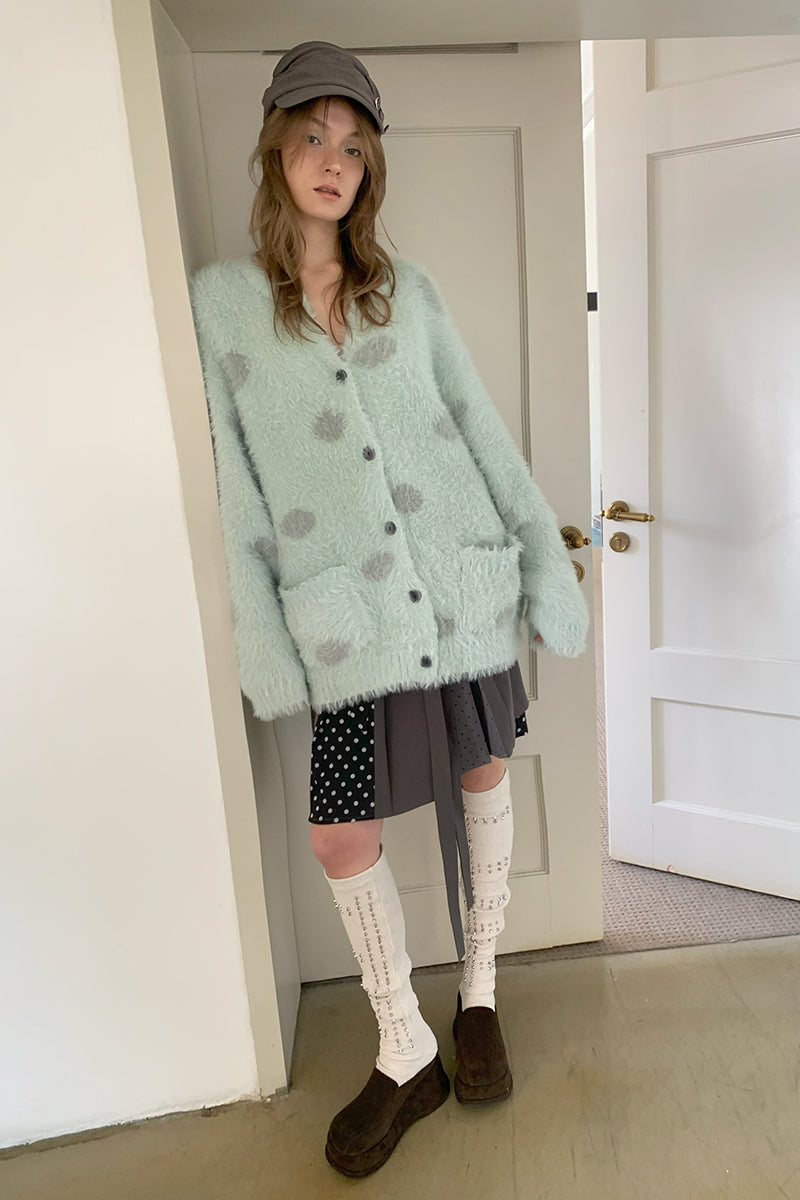 [A001200]Early Spring Mint Green Polka Dot Sweater