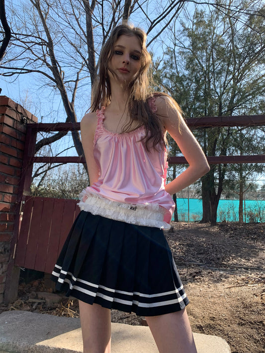 [F0092]Navy style pleated skirt