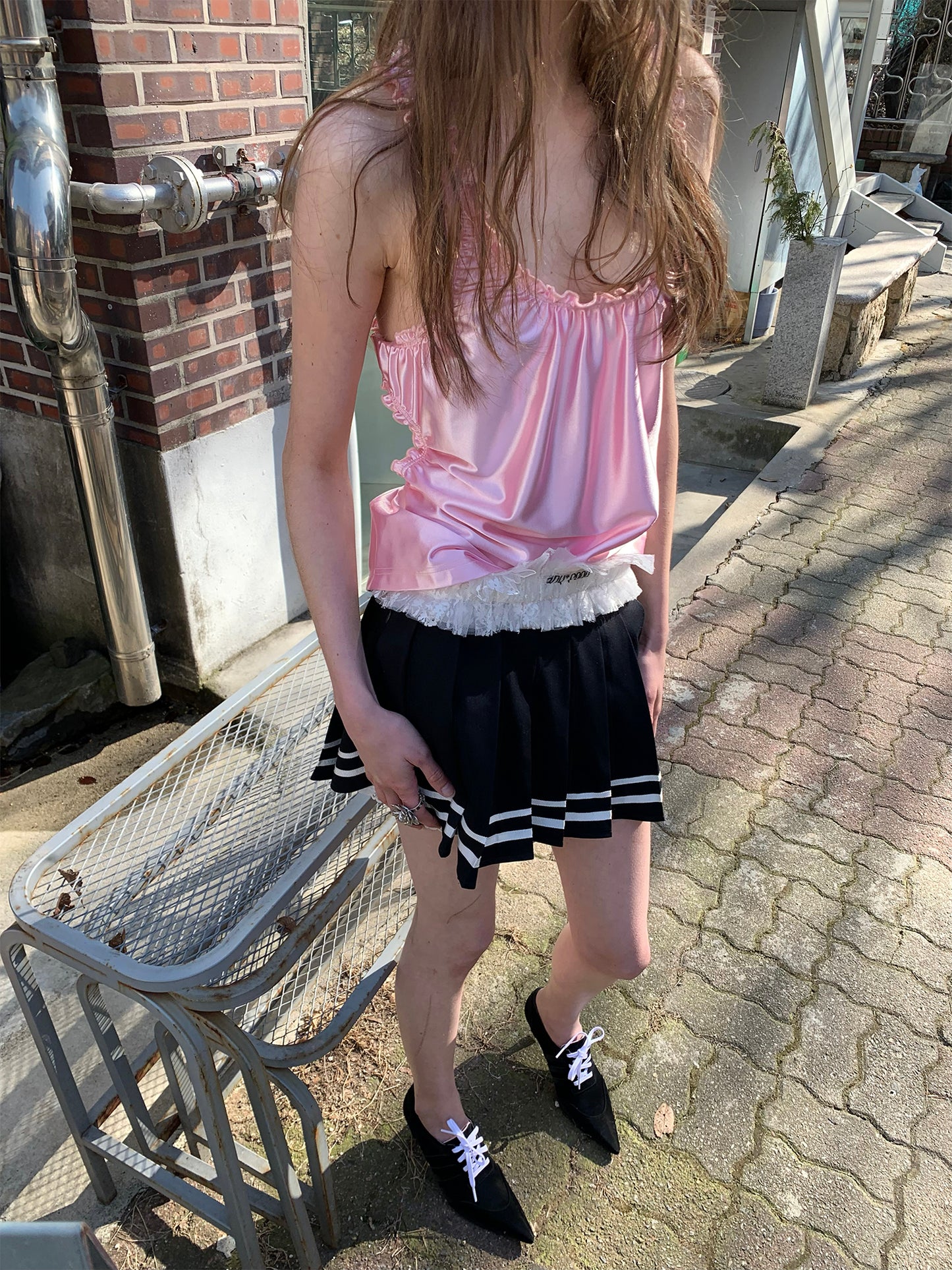 [F0092]Navy style pleated skirt