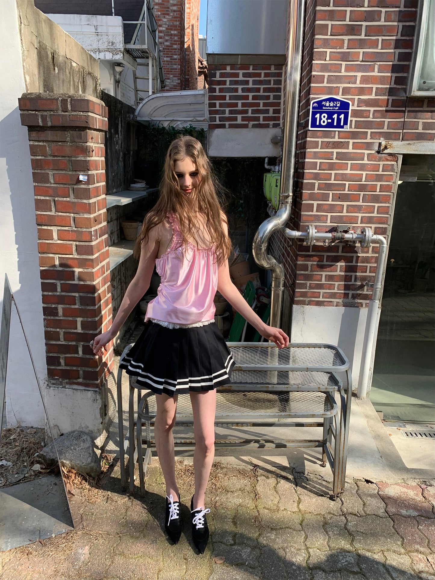 [F0092]Navy style pleated skirt