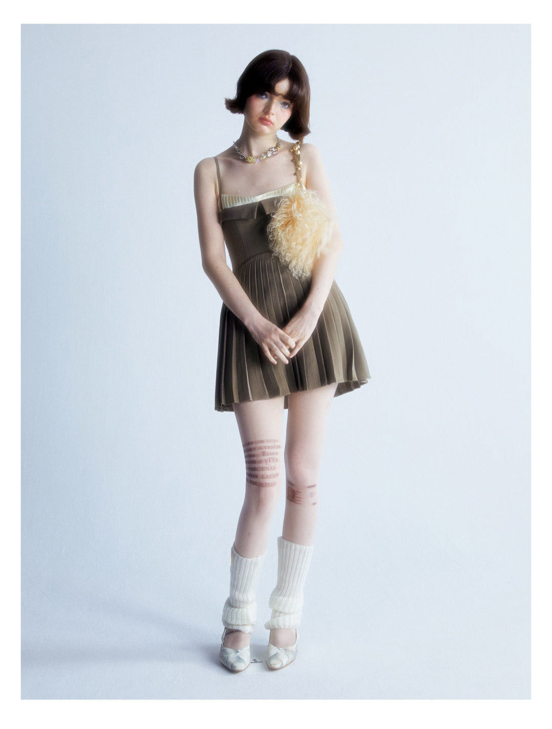 [D0080]Coffee Color Chic Simple Pleated Slip Dress
