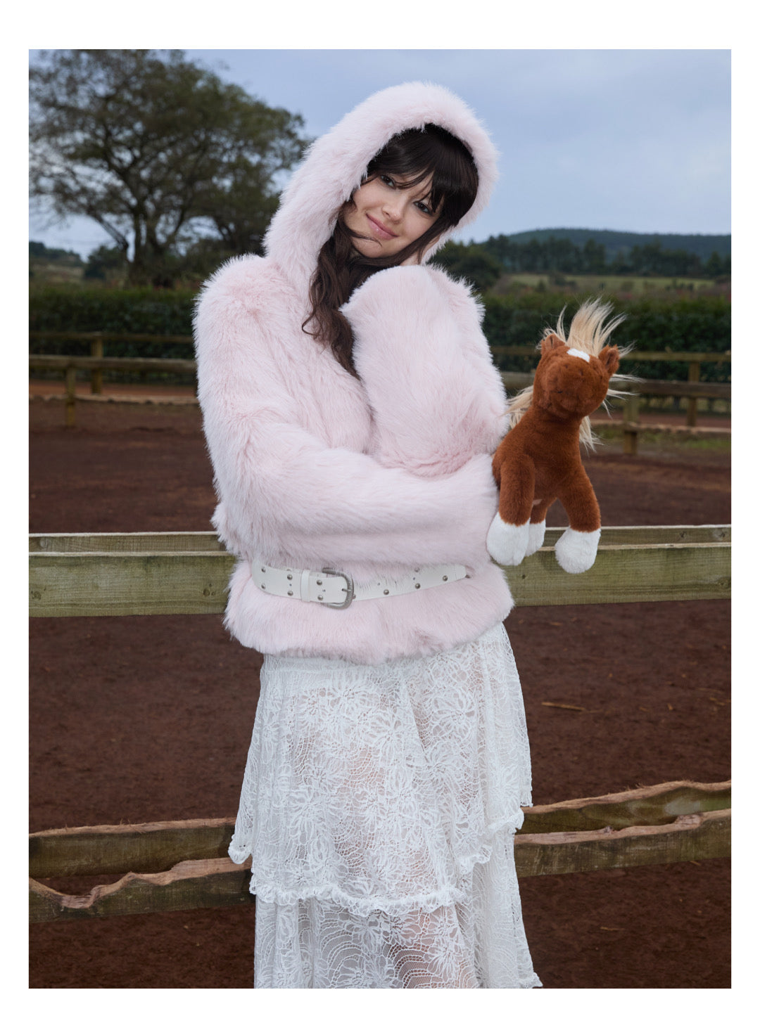 Sale[S0010]Winter Cherry Blossom, Pink Furry Hooded Coat
