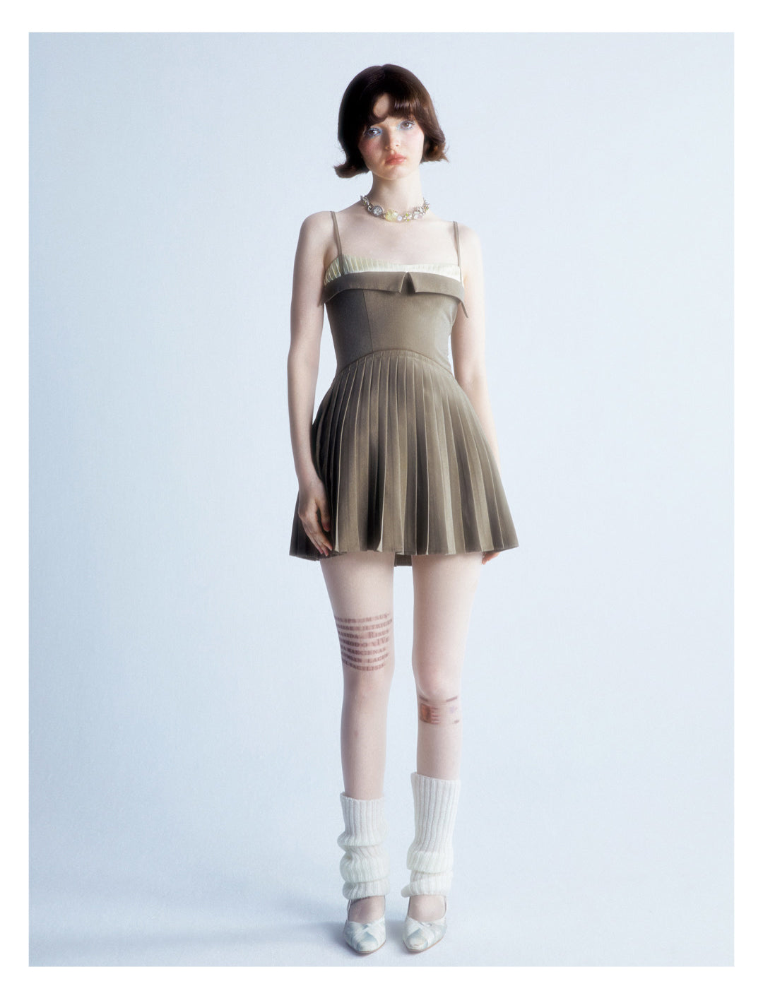 [D0080]Coffee Color Chic Simple Pleated Slip Dress