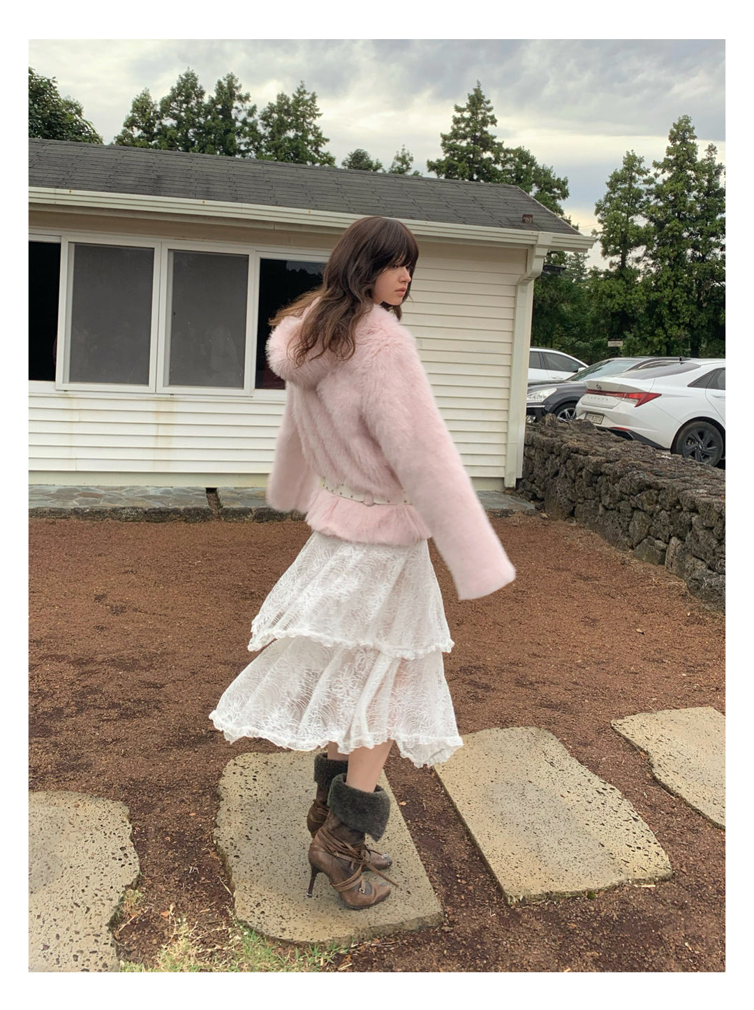 [S0028]Irregular Double-layered Skirt Lace Skirt
