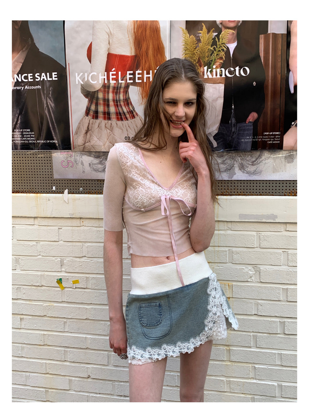 [F00103]Denim Lace Half Dress