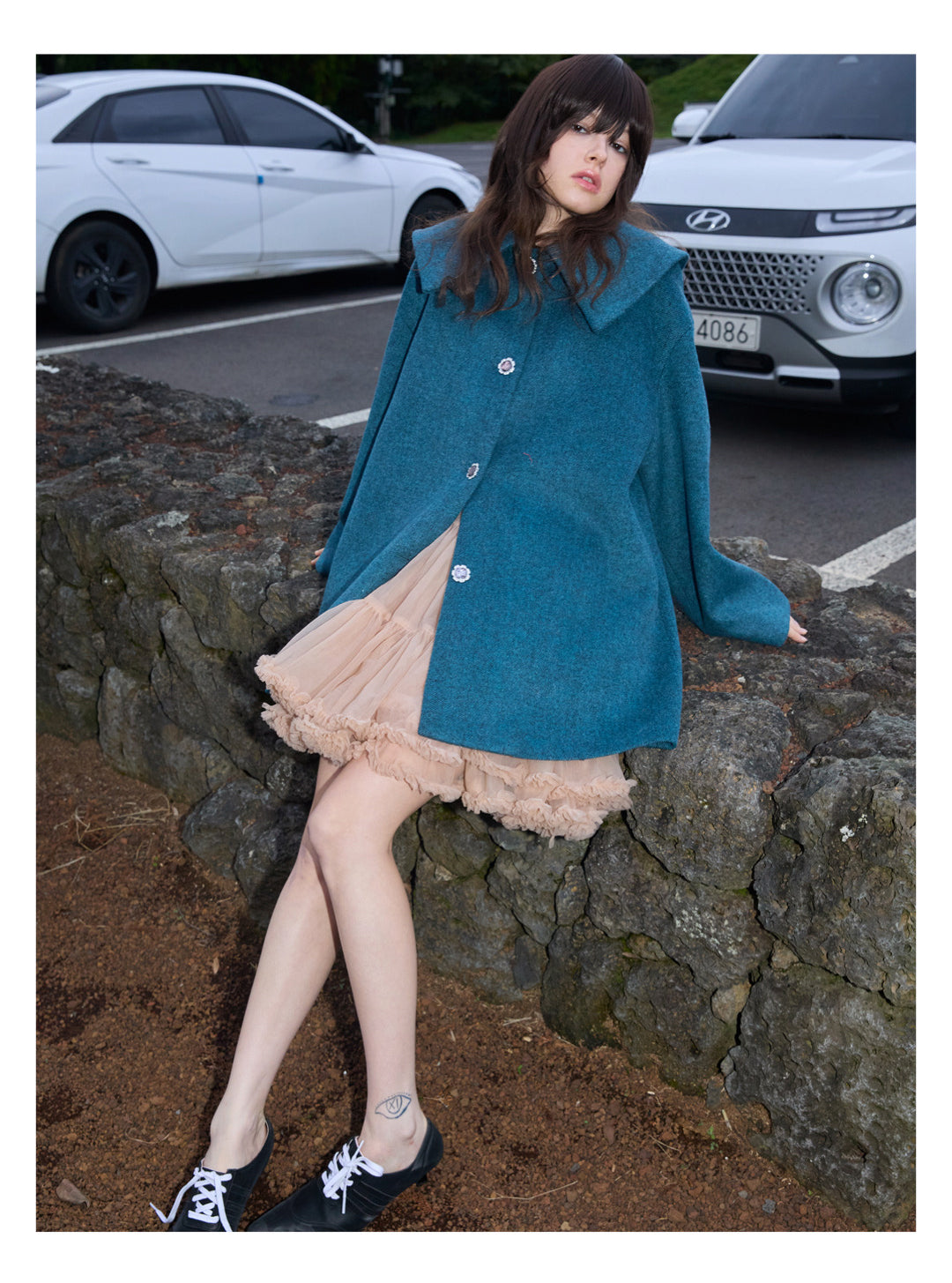 [S0023]Mesh Salmon Pink Puffy Multi-layered Skirt