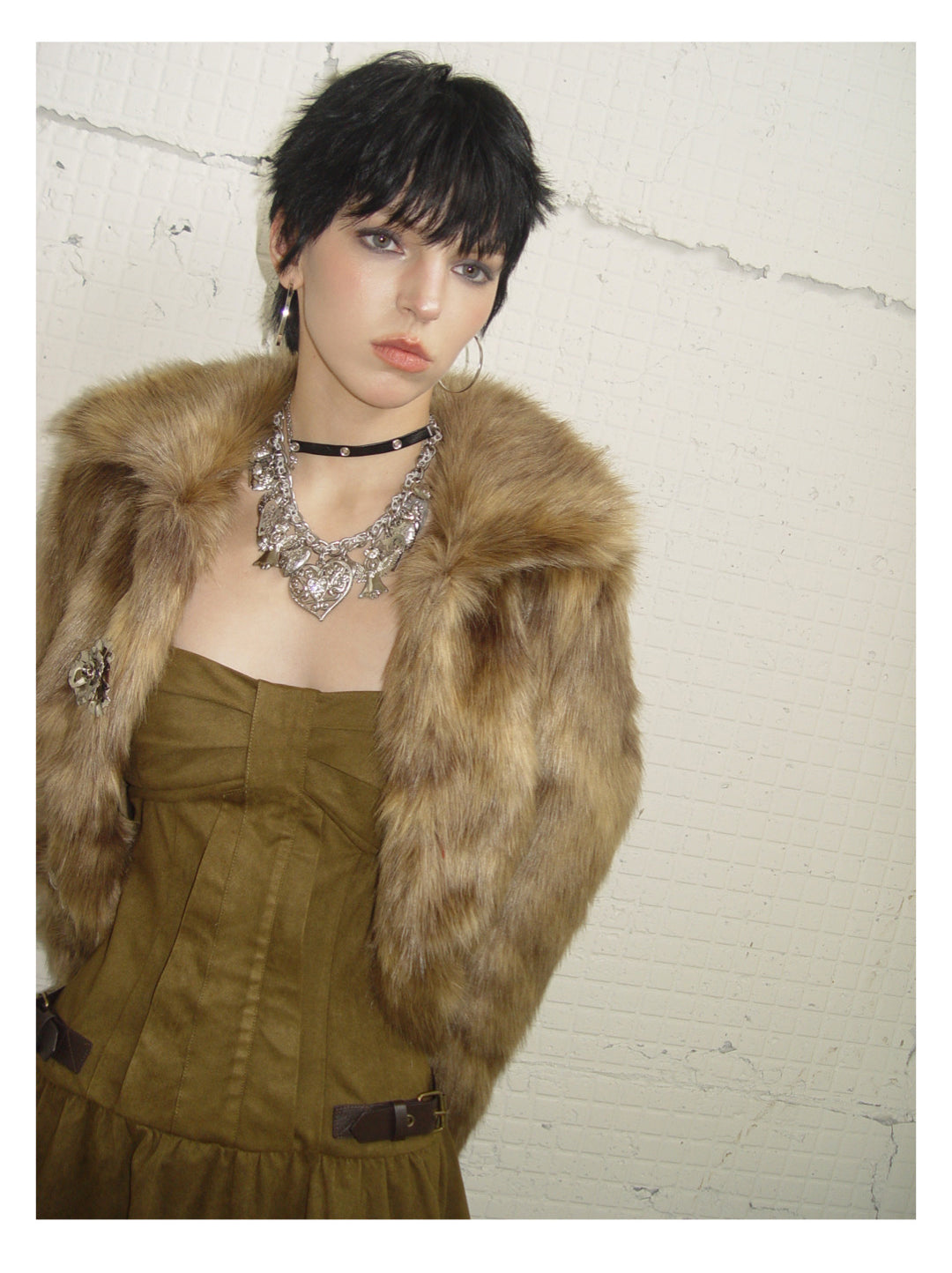 [G0072]Short-collar Eco-friendly Faux Fur Coat