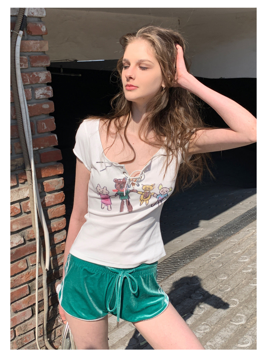 [F00107]Green Vintage Velvet Shorts