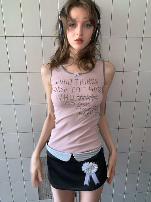 [A00837]Pastel Pink Glitter Graphic Vest