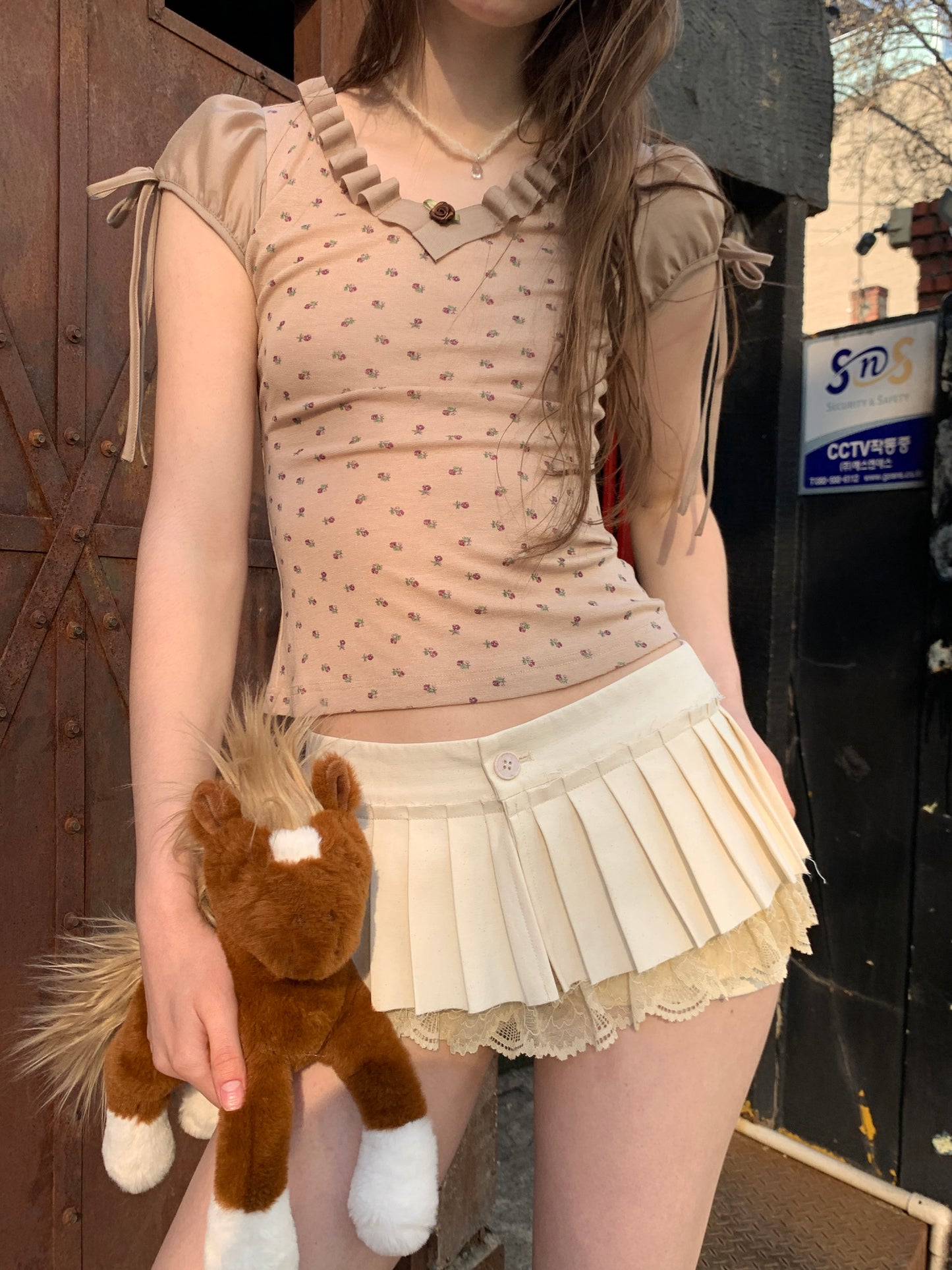 [A00823]Fresh White Versatile Lace Trim Pleated Skirt Shorts