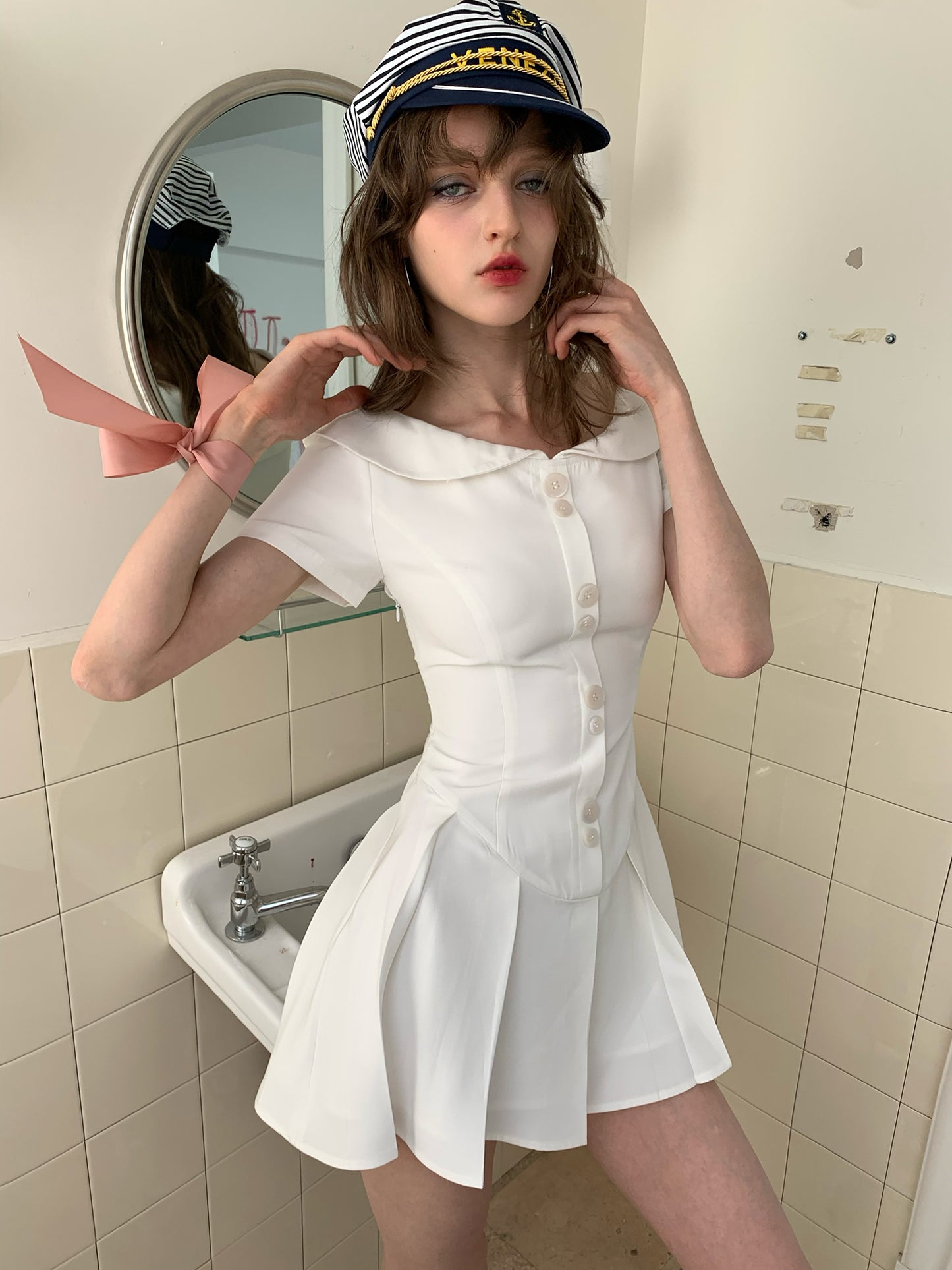[A00841]French Style White Dress