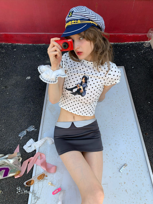 [A00847]Jade Cartoon Polka Dot Tee