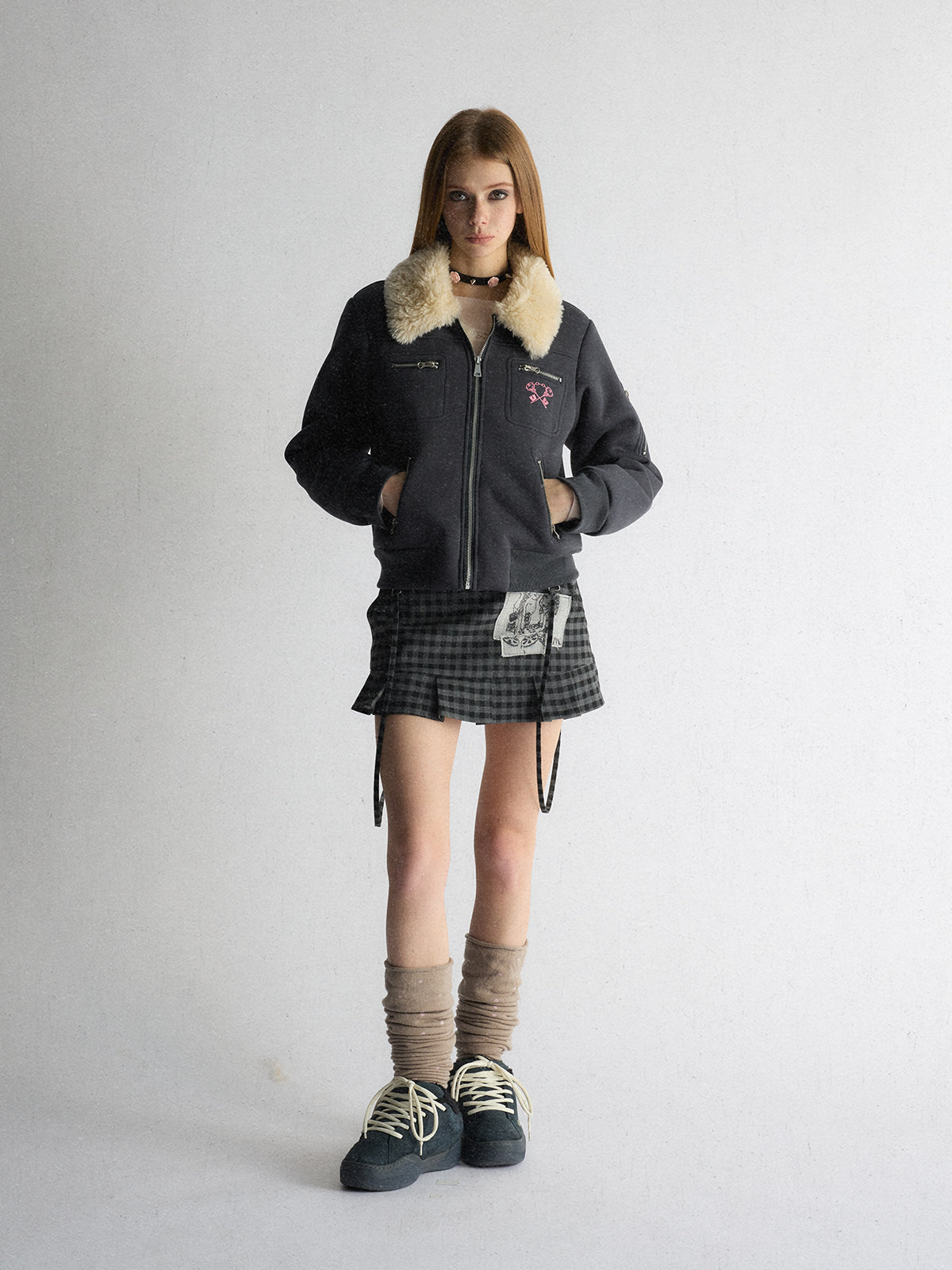 [A001146]Preppy Girls Navy Blue Vintage College Quilted Coat
