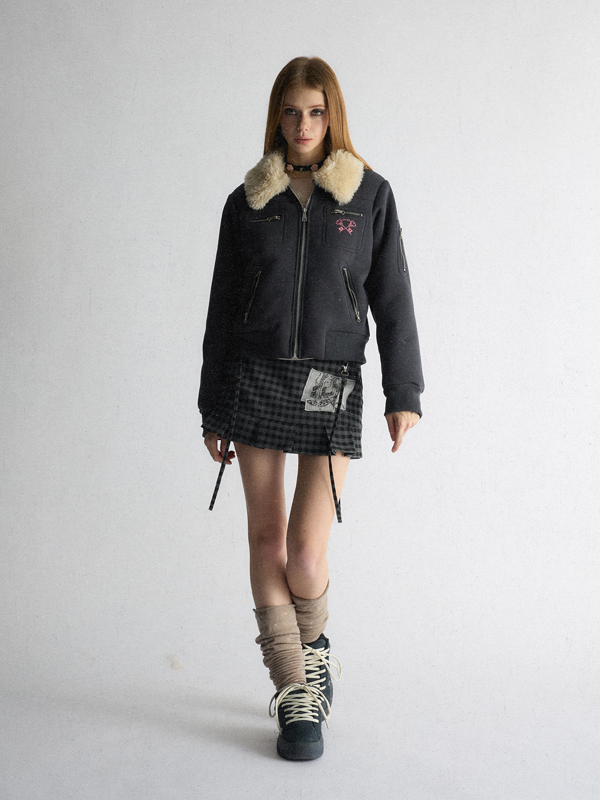 [A001146]Preppy Girls Navy Blue Vintage College Quilted Coat