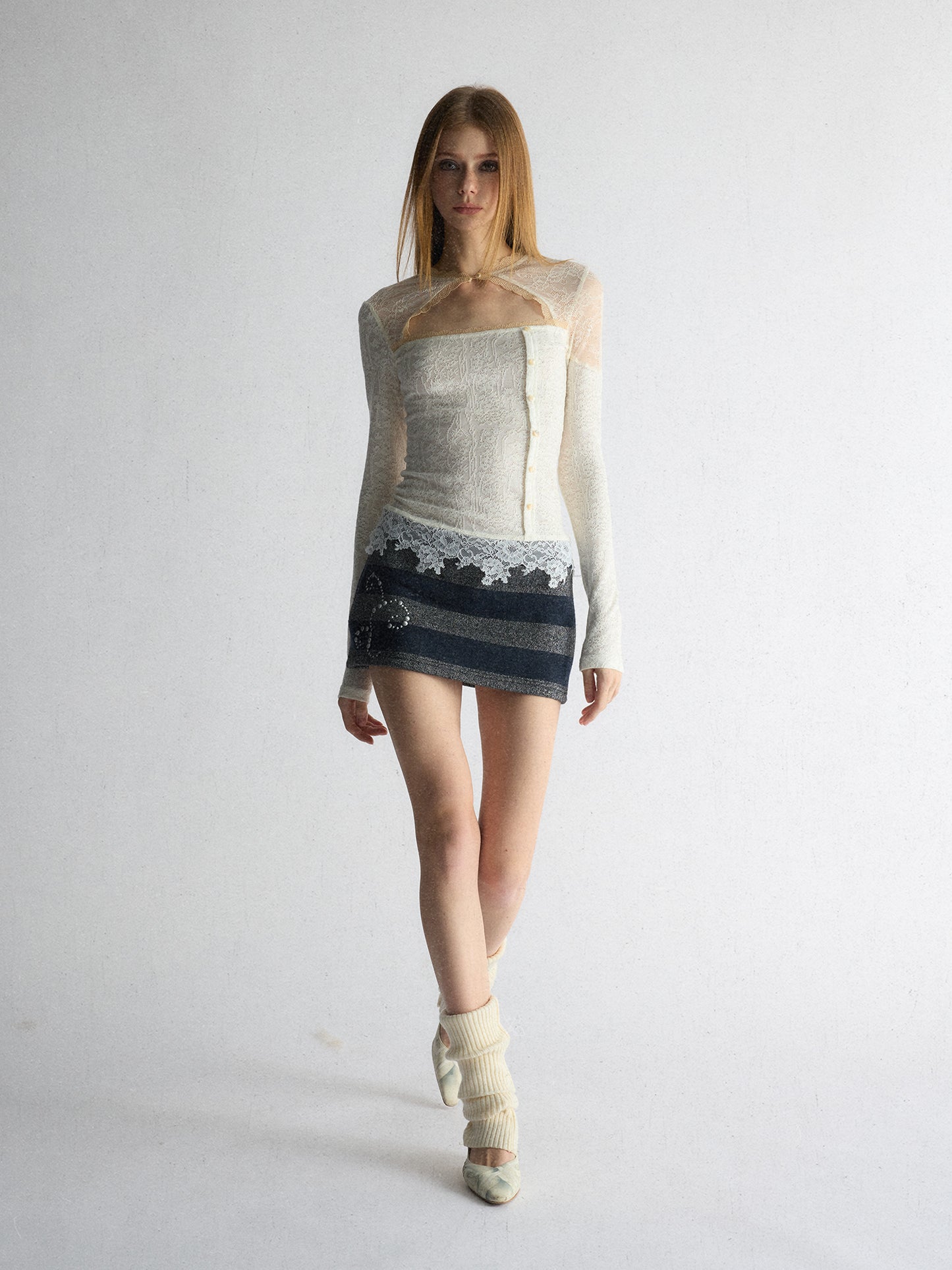 [A001155]Cool-Girl Deconstructed Lace Panel Tee