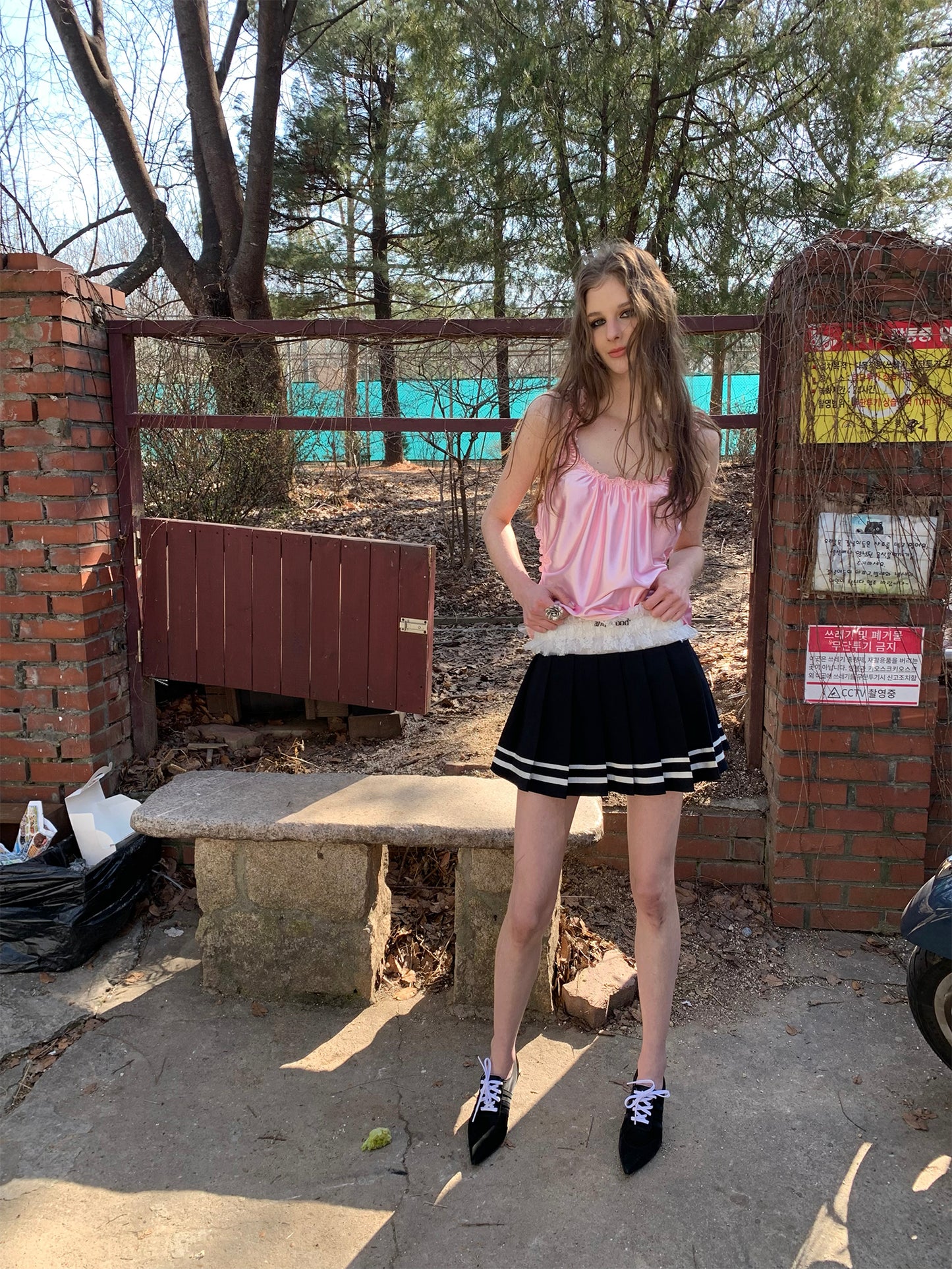 [F0092]Navy style pleated skirt