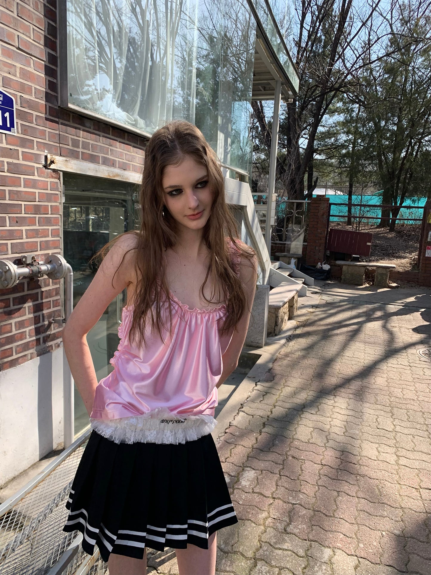 [F0092]Navy style pleated skirt