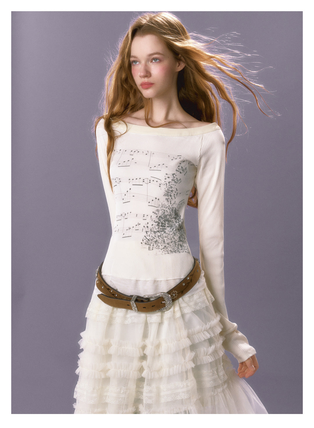 [E0069]Sheet music printed T-shirt