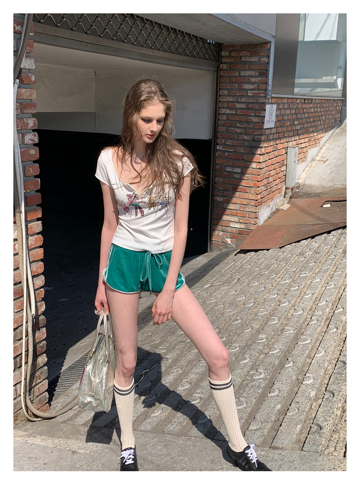 [F00107]Green Vintage Velvet Shorts