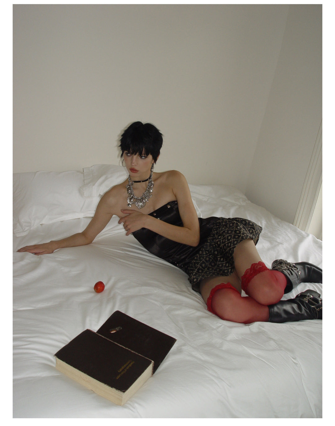 [G0073]Black Rivet Jacquard Waist-cinching Dress