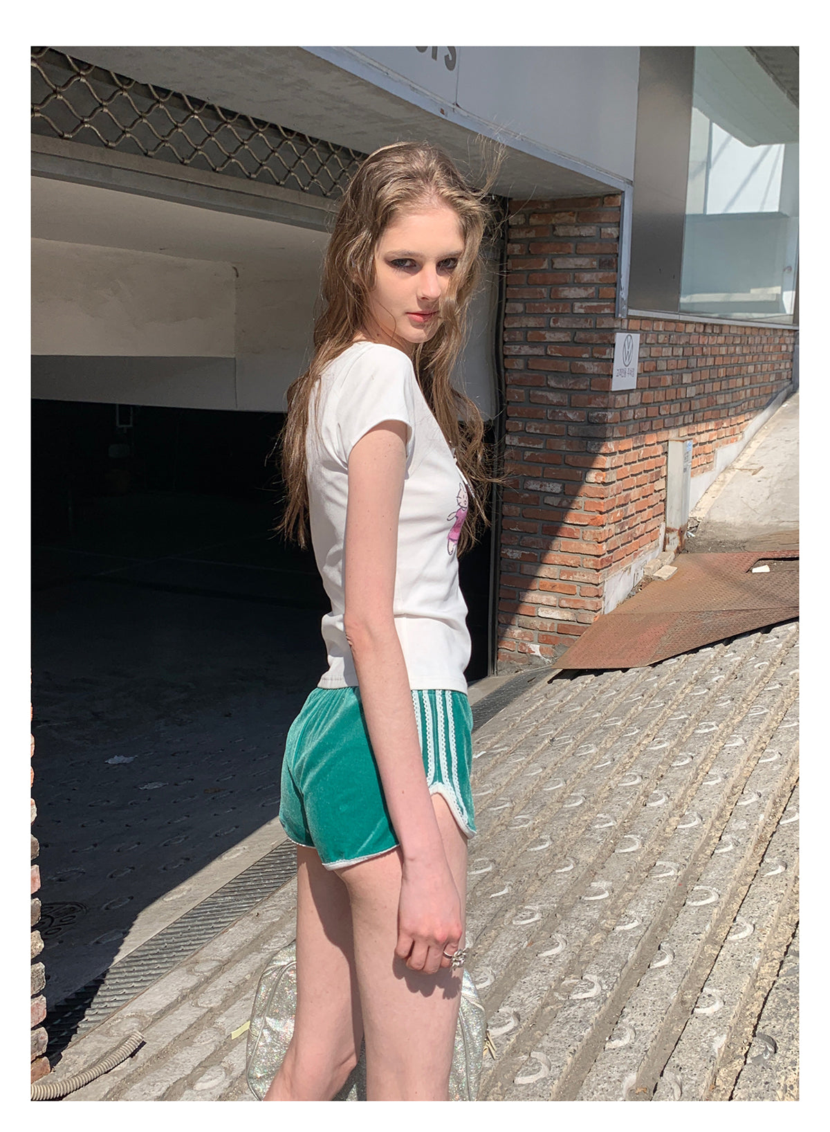 [F00107]Green Vintage Velvet Shorts