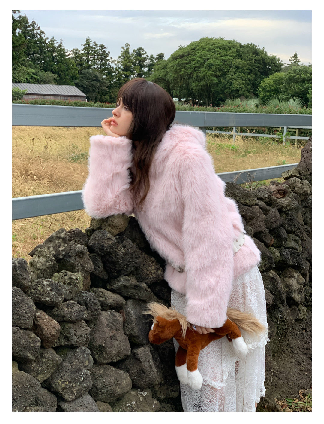 Sale[S0010]Winter Cherry Blossom, Pink Furry Hooded Coat