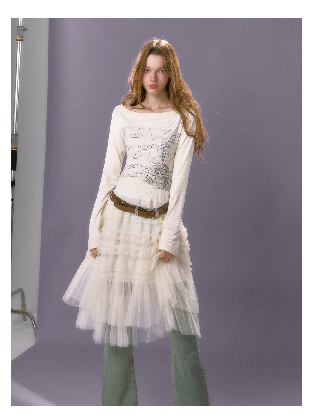 [E0069]Sheet music printed T-shirt