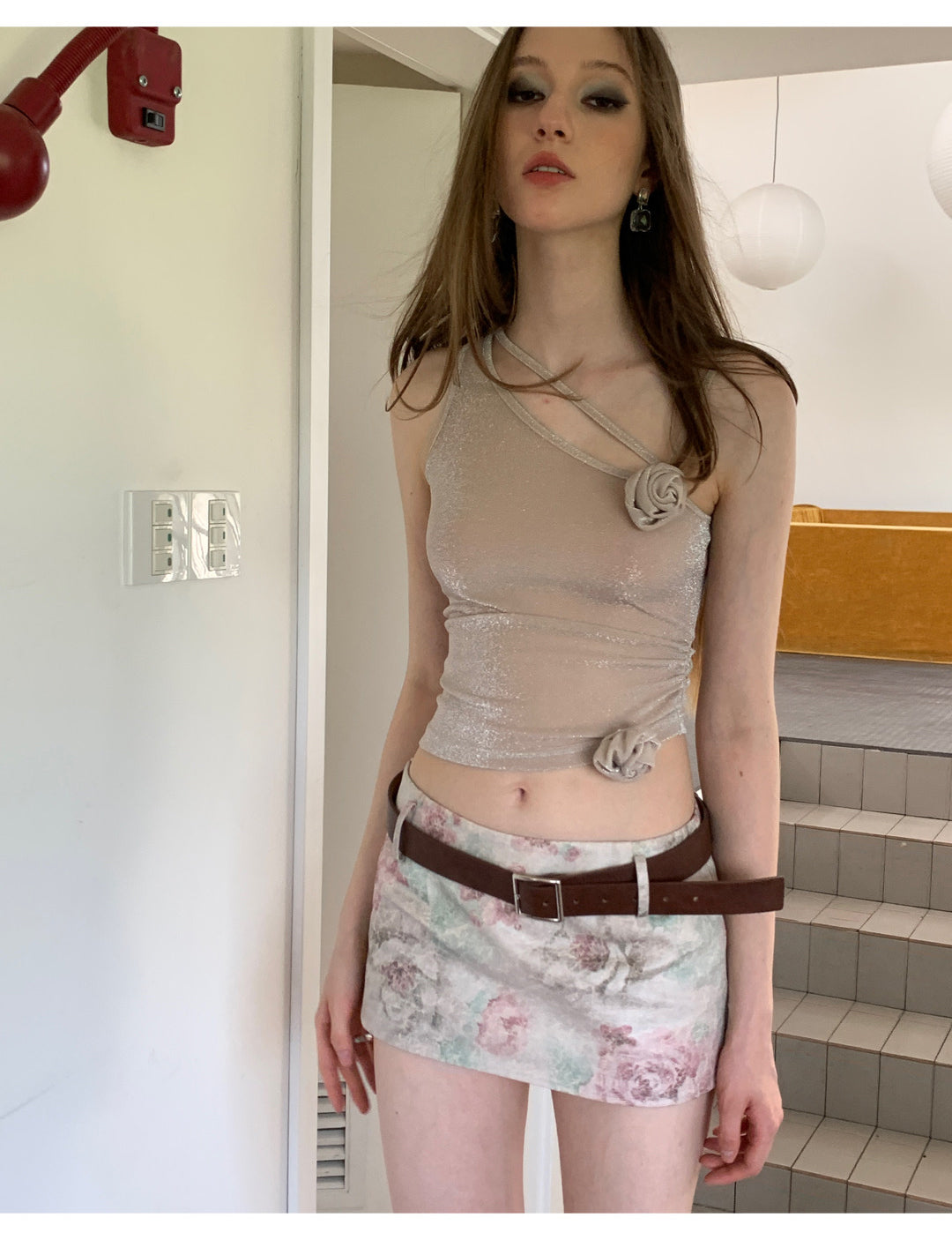 [D0055]Sparkling rose top in champagne