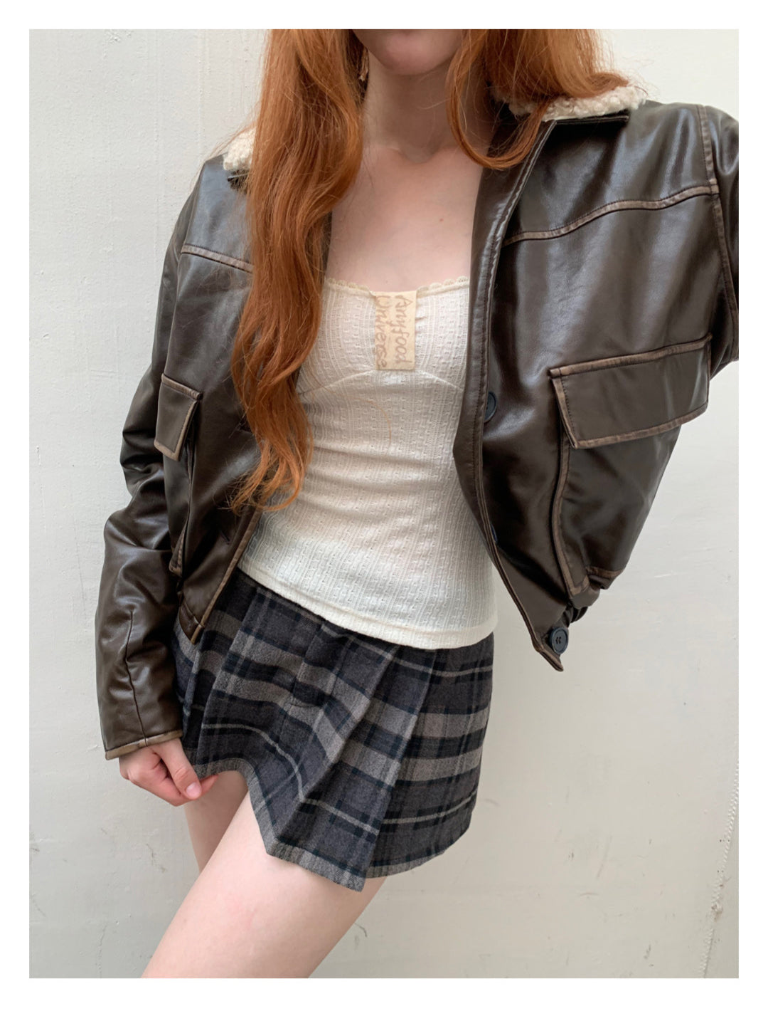 [F0014]Vintage wool plaid mini skirt