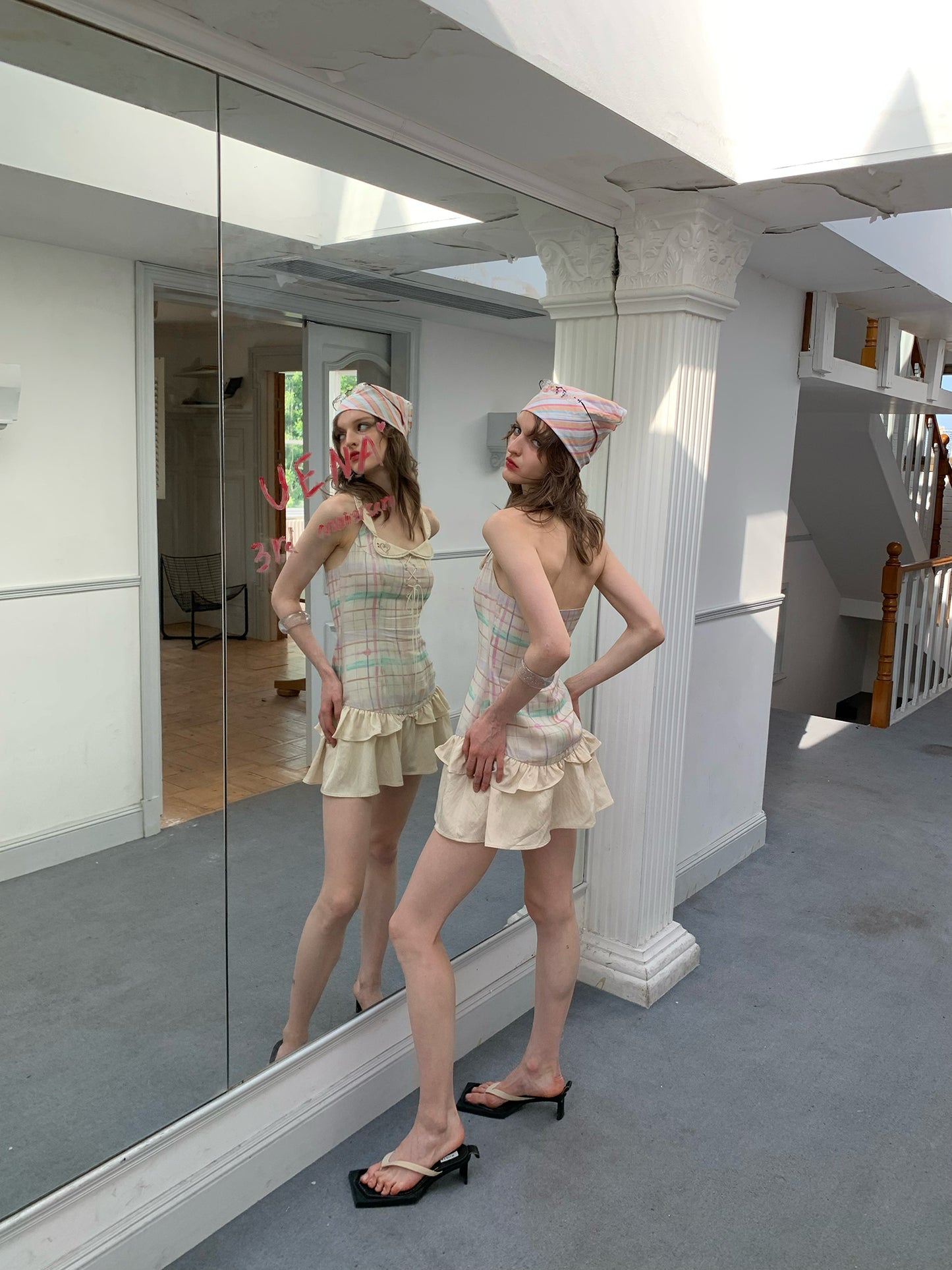 [A00846]Canelé Pink Gingham Dress