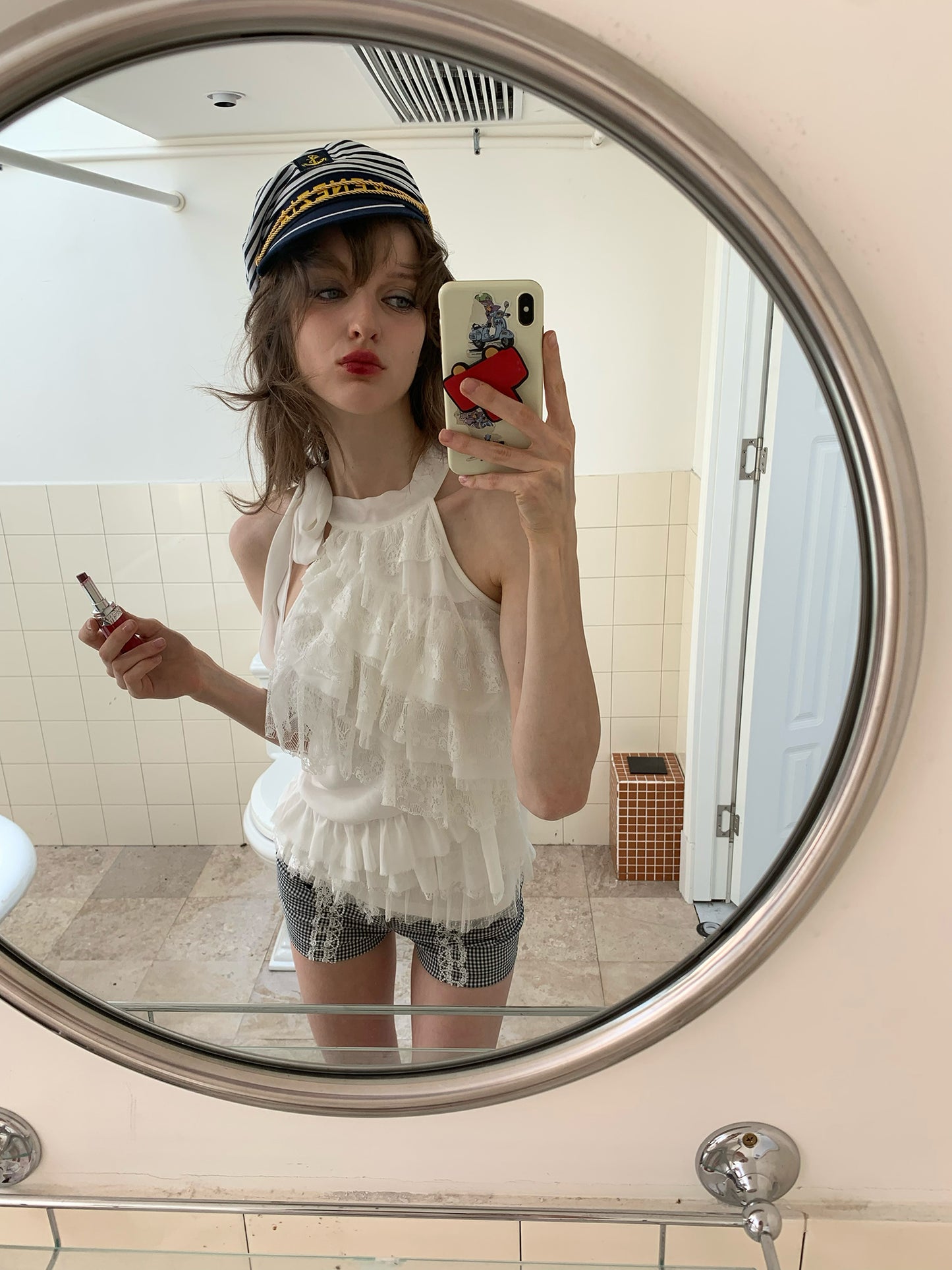 [A00840]Romantic Layered White Lace Camisole Top
