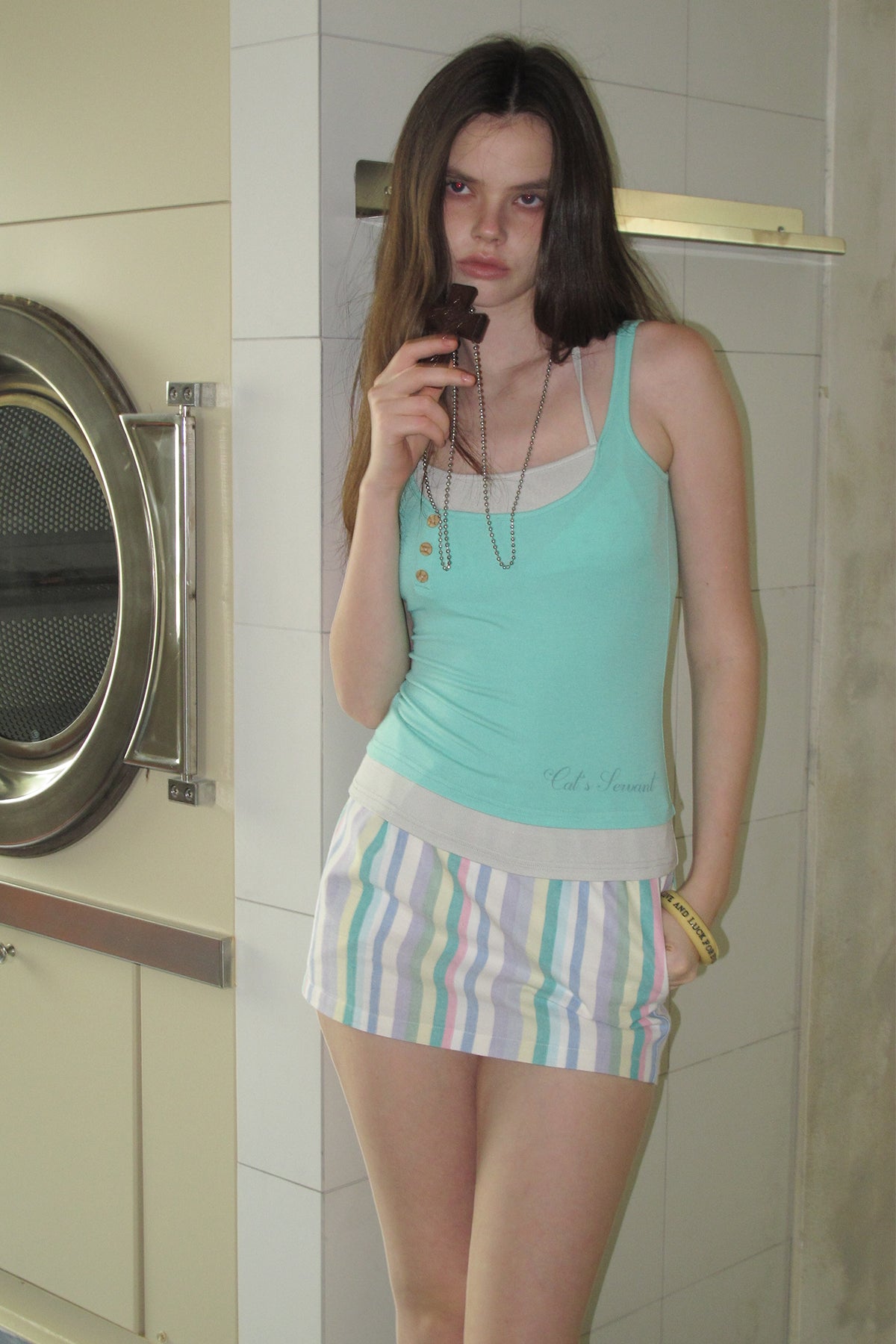 [A001302]Fresh Pastel Summer Stripe Mini Skirt