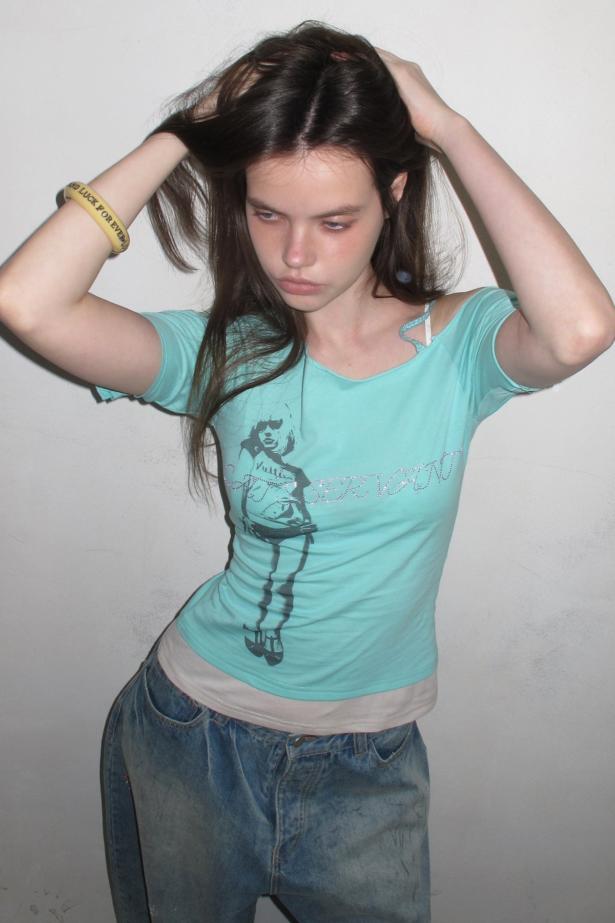 [A001334]Cat's Servant Asymmetric Printed Tee