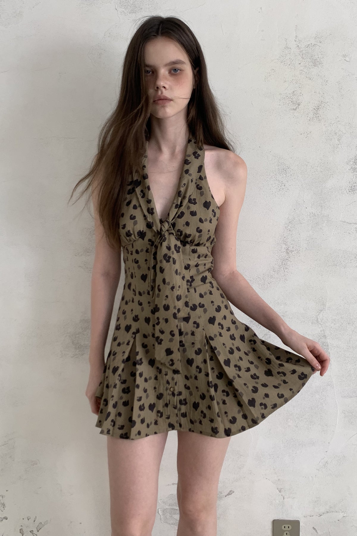 [A001301]Sexy Retro Leopard Print Halter Neck Dress