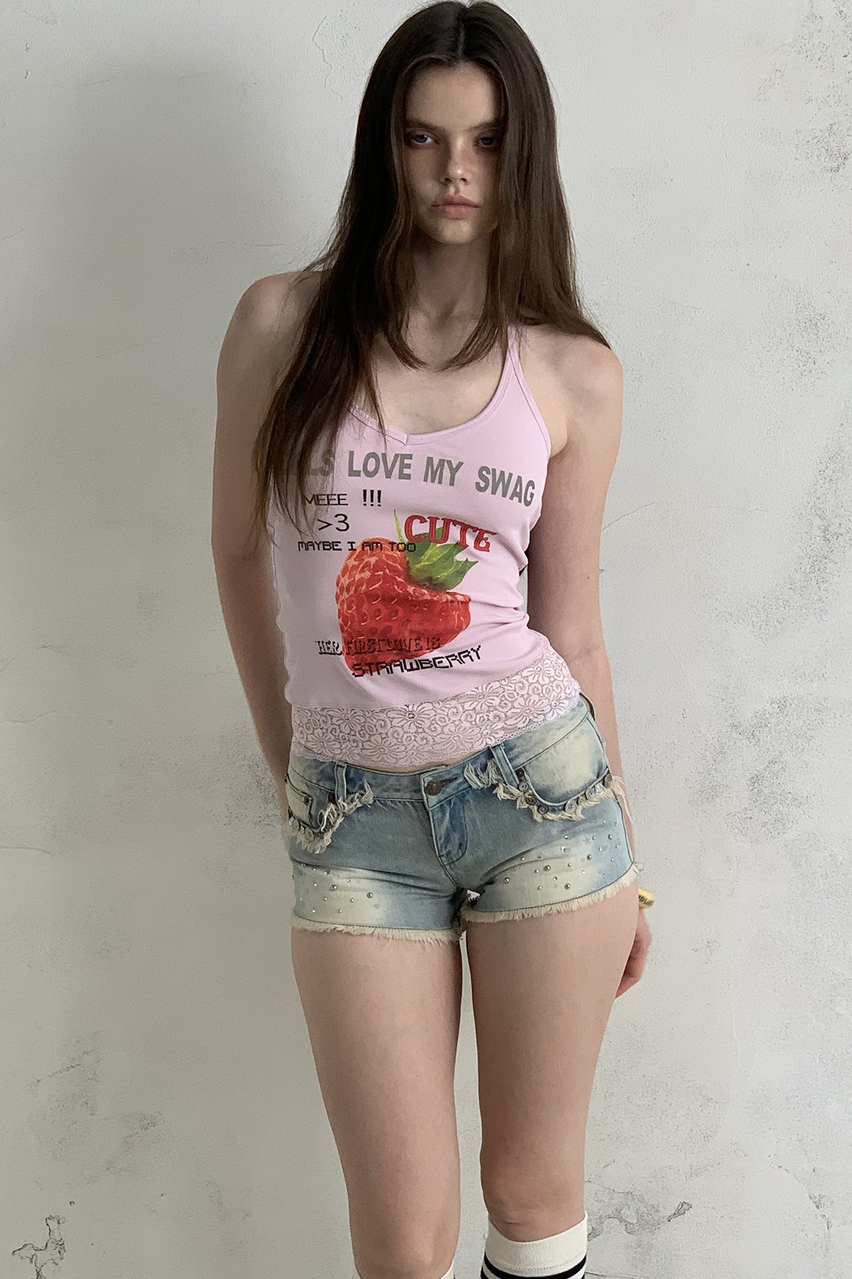 [A001325]Pink Strawberry Summer Halter Cami