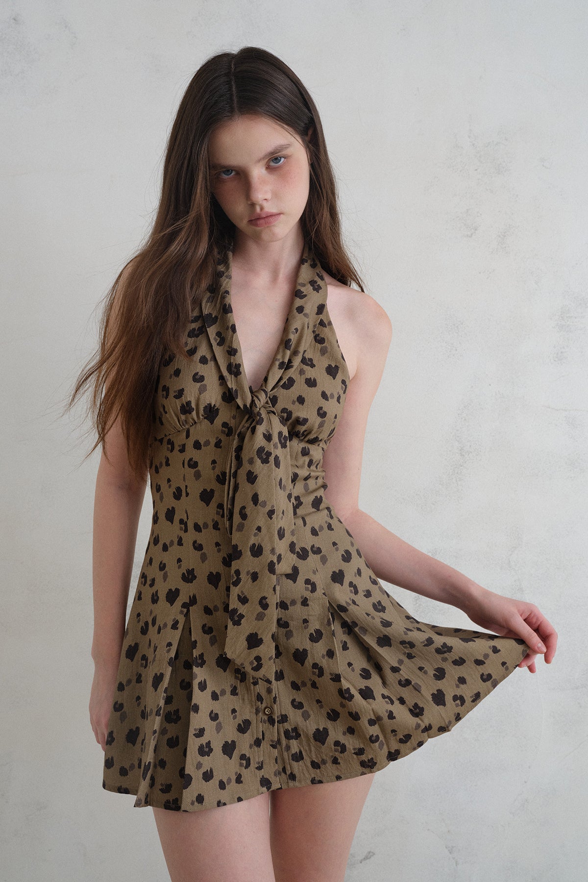 [A001301]Sexy Retro Leopard Print Halter Neck Dress