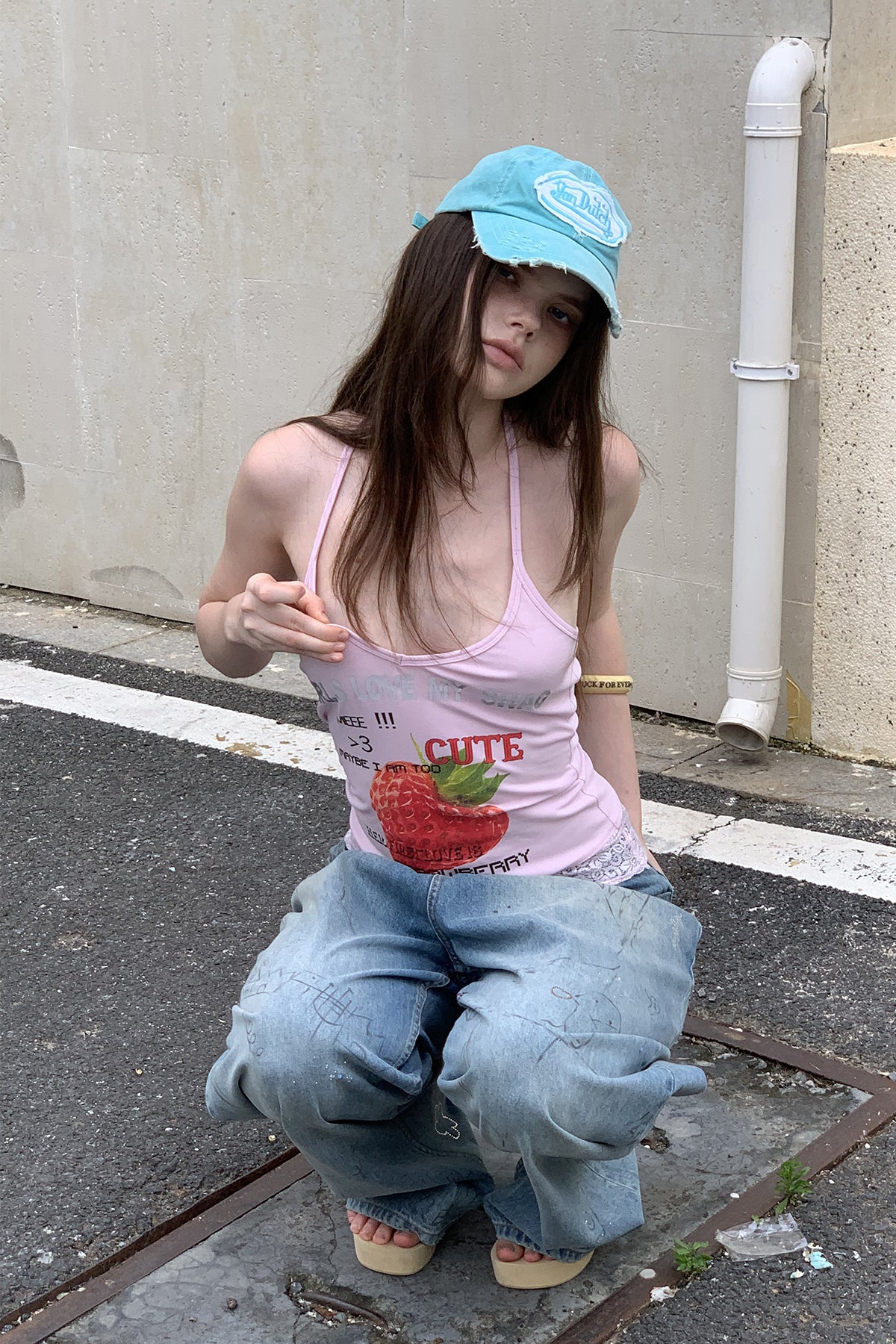 [A001325]Pink Strawberry Summer Halter Cami