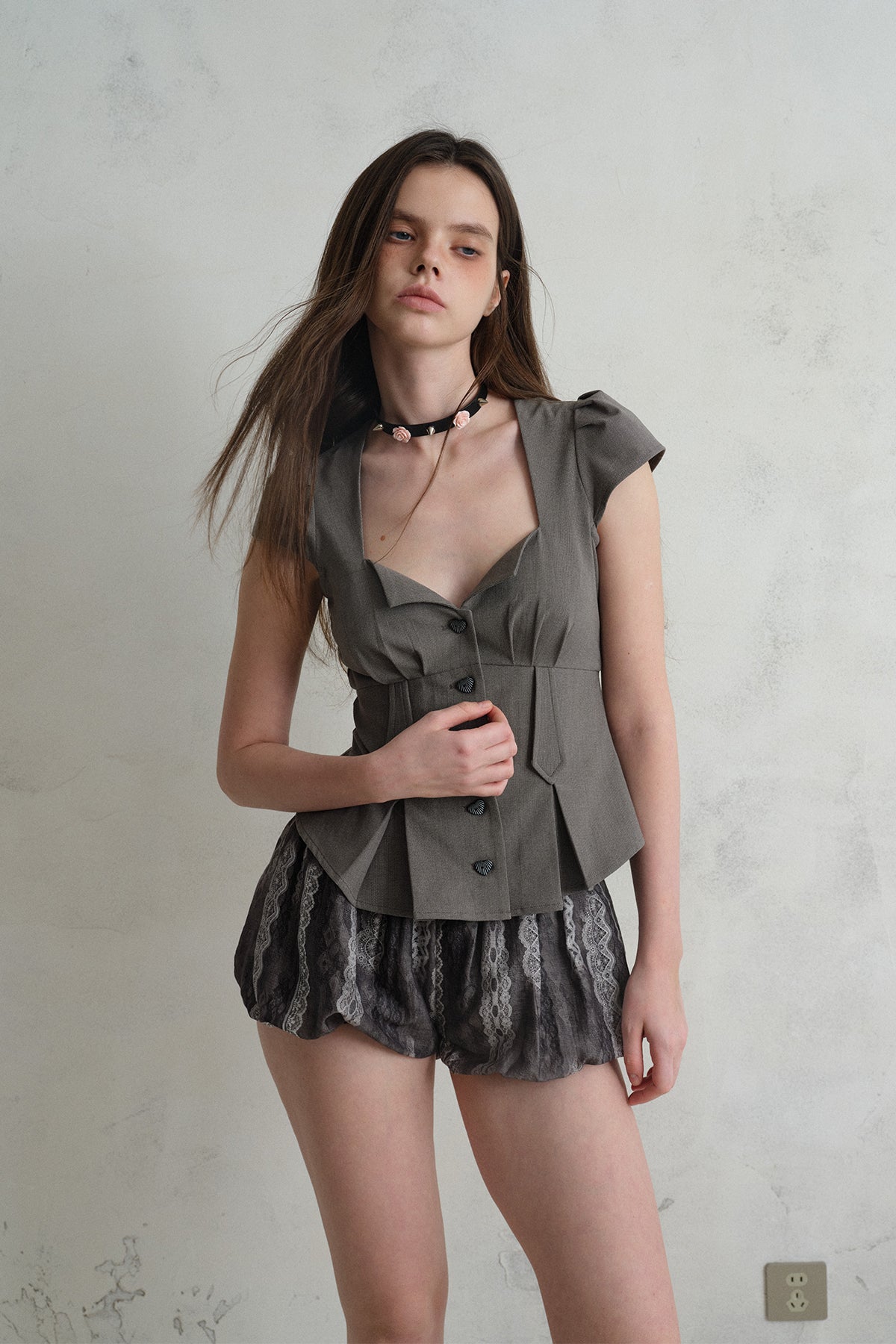 [A001329]Lace Print Bubble Shorts