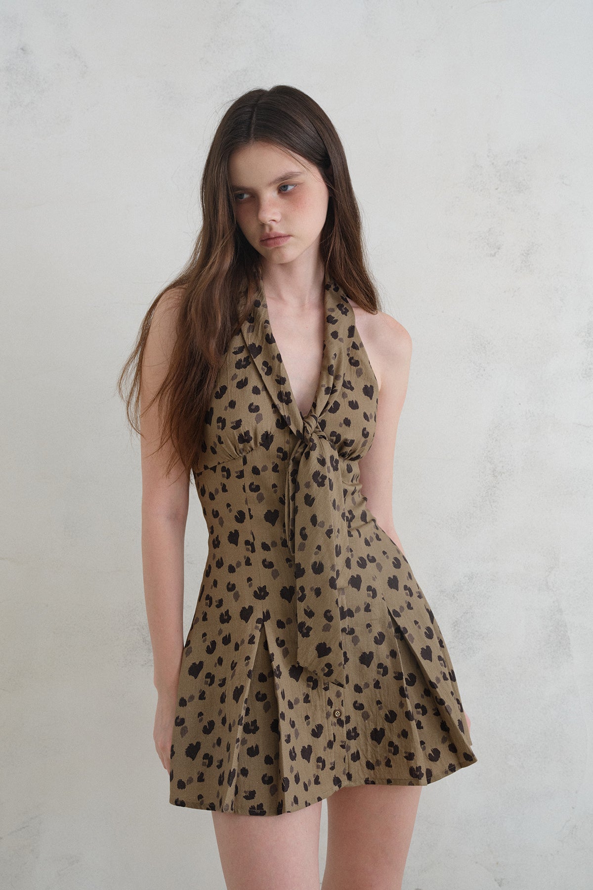 [A001301]Sexy Retro Leopard Print Halter Neck Dress