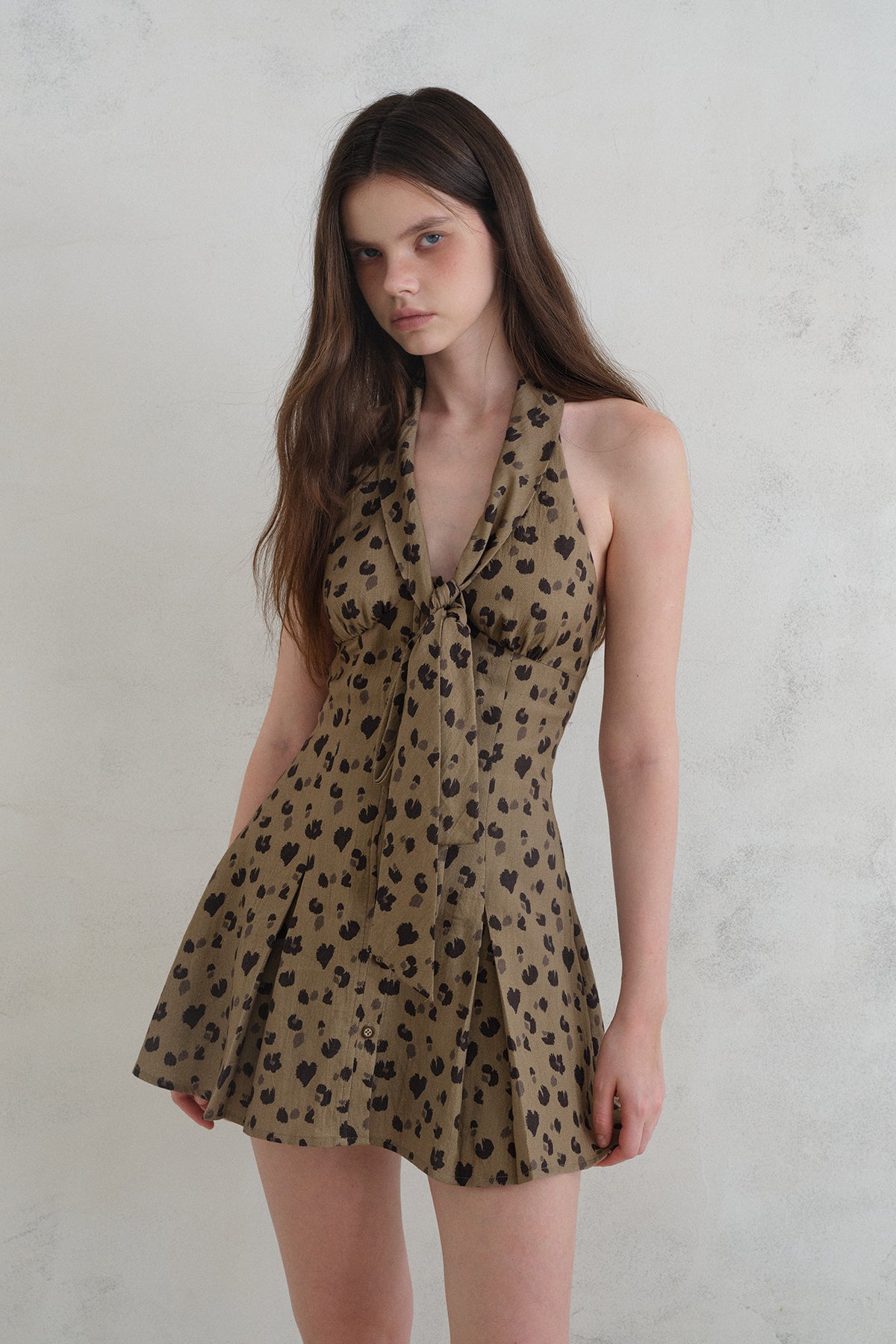 [A001301]Sexy Retro Leopard Print Halter Neck Dress