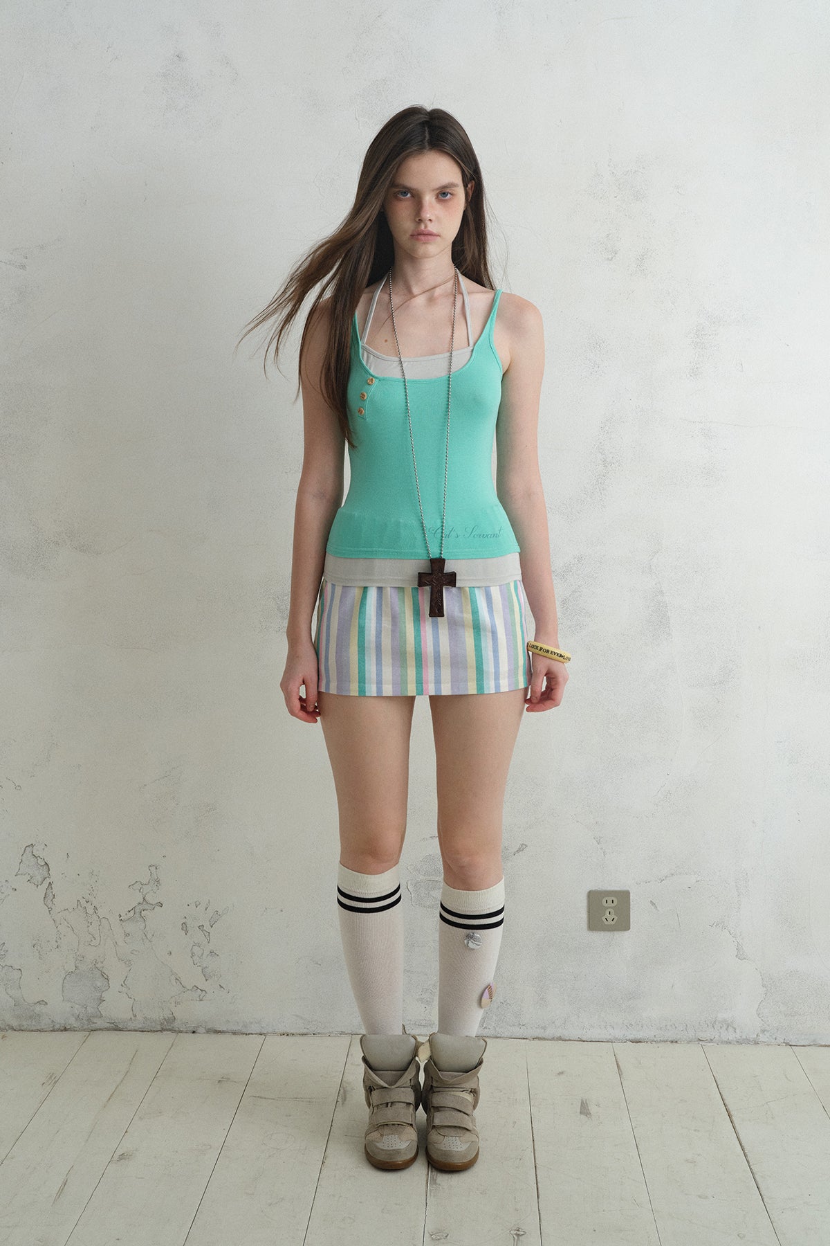 [A001302]Fresh Pastel Summer Stripe Mini Skirt