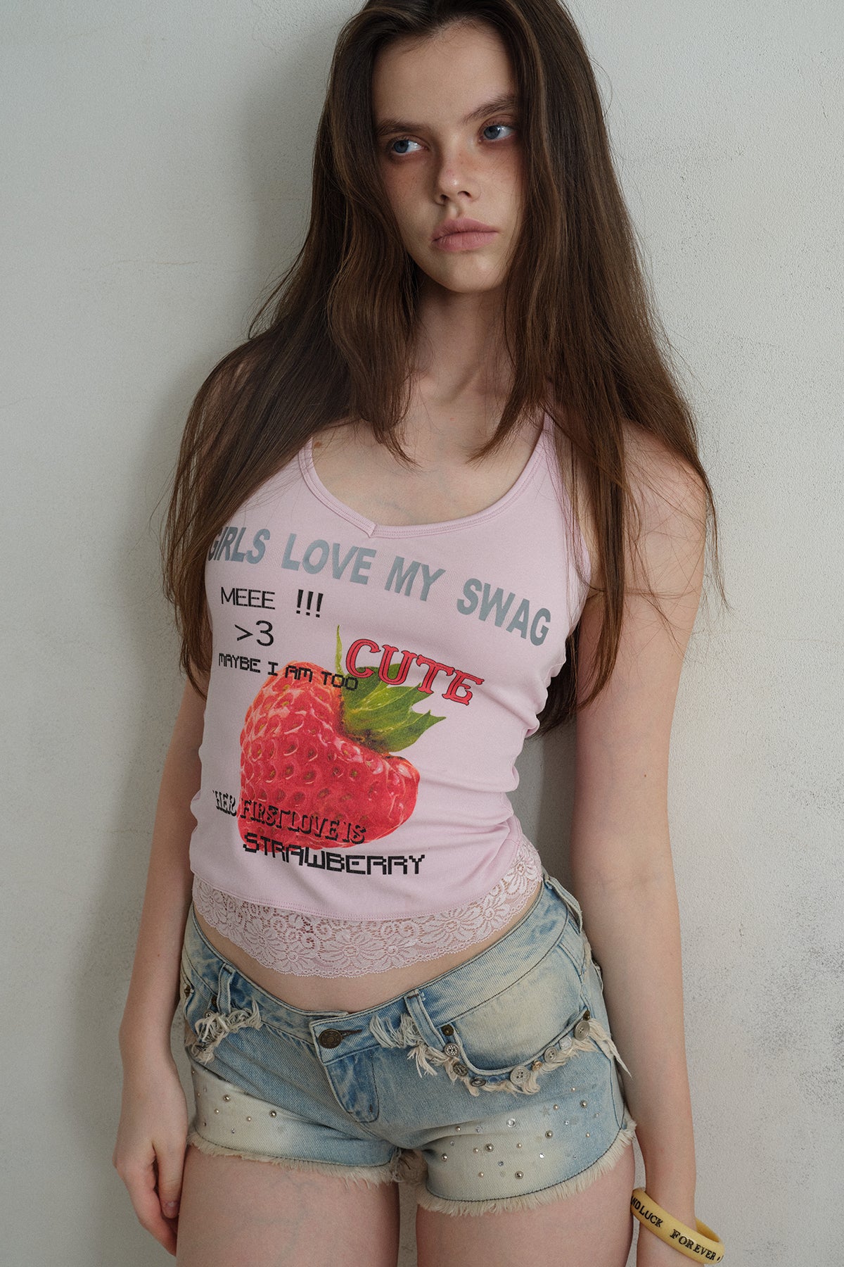 [A001325]Pink Strawberry Summer Halter Cami