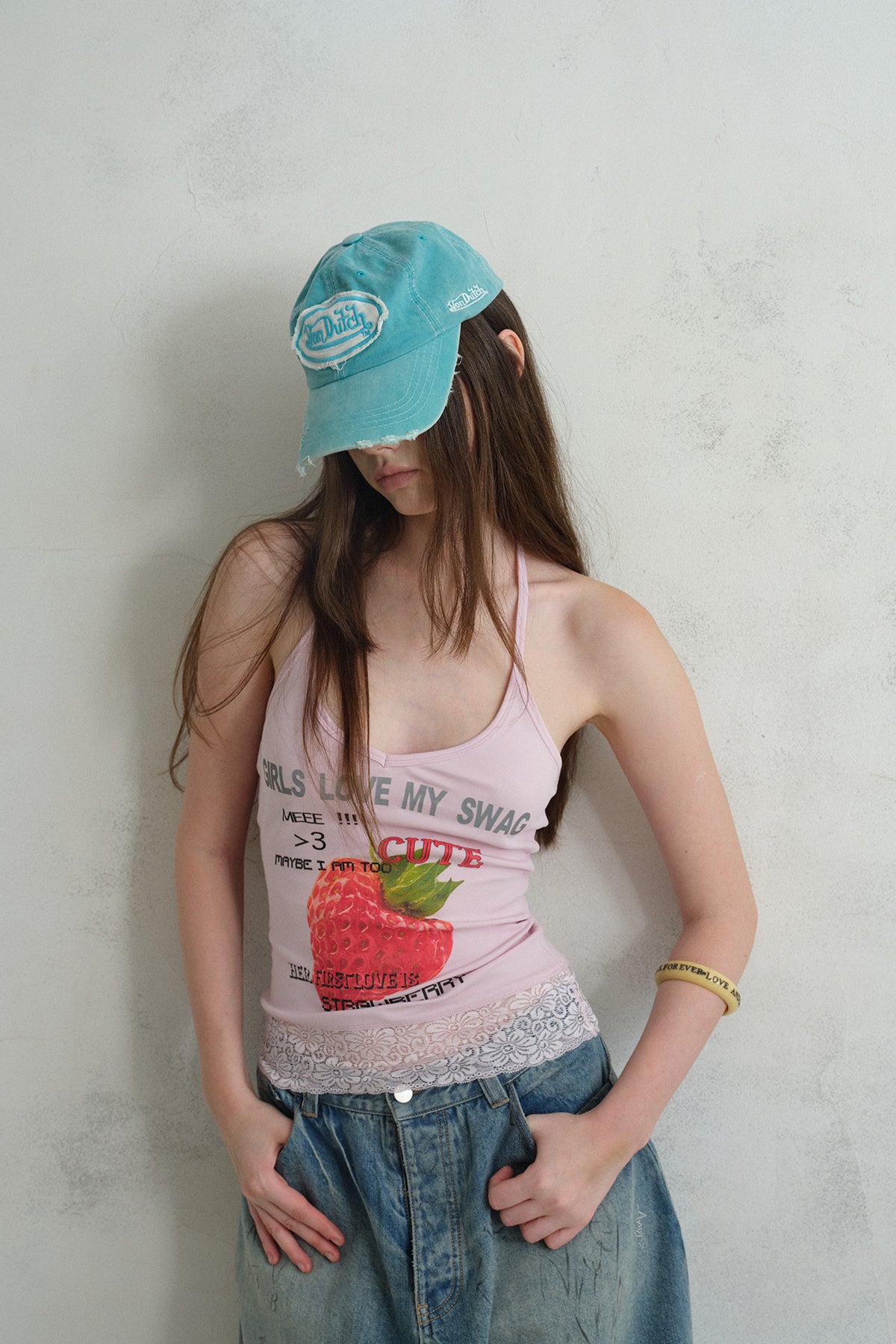 [A001325]Pink Strawberry Summer Halter Cami