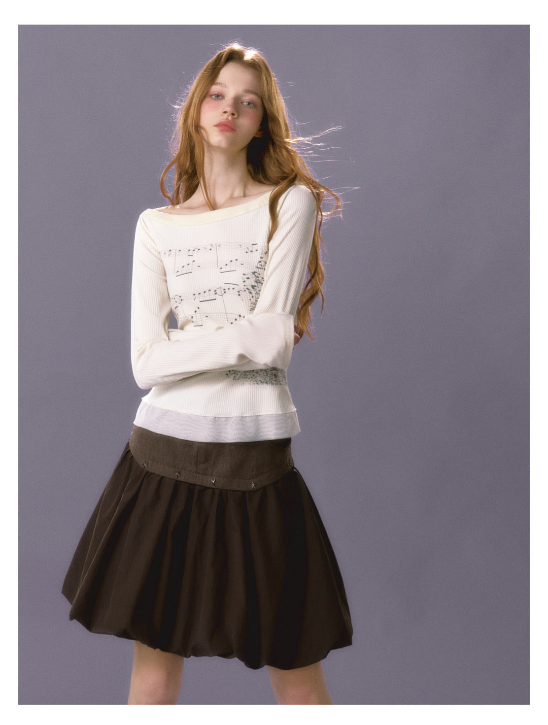 [E0069]Sheet music printed T-shirt
