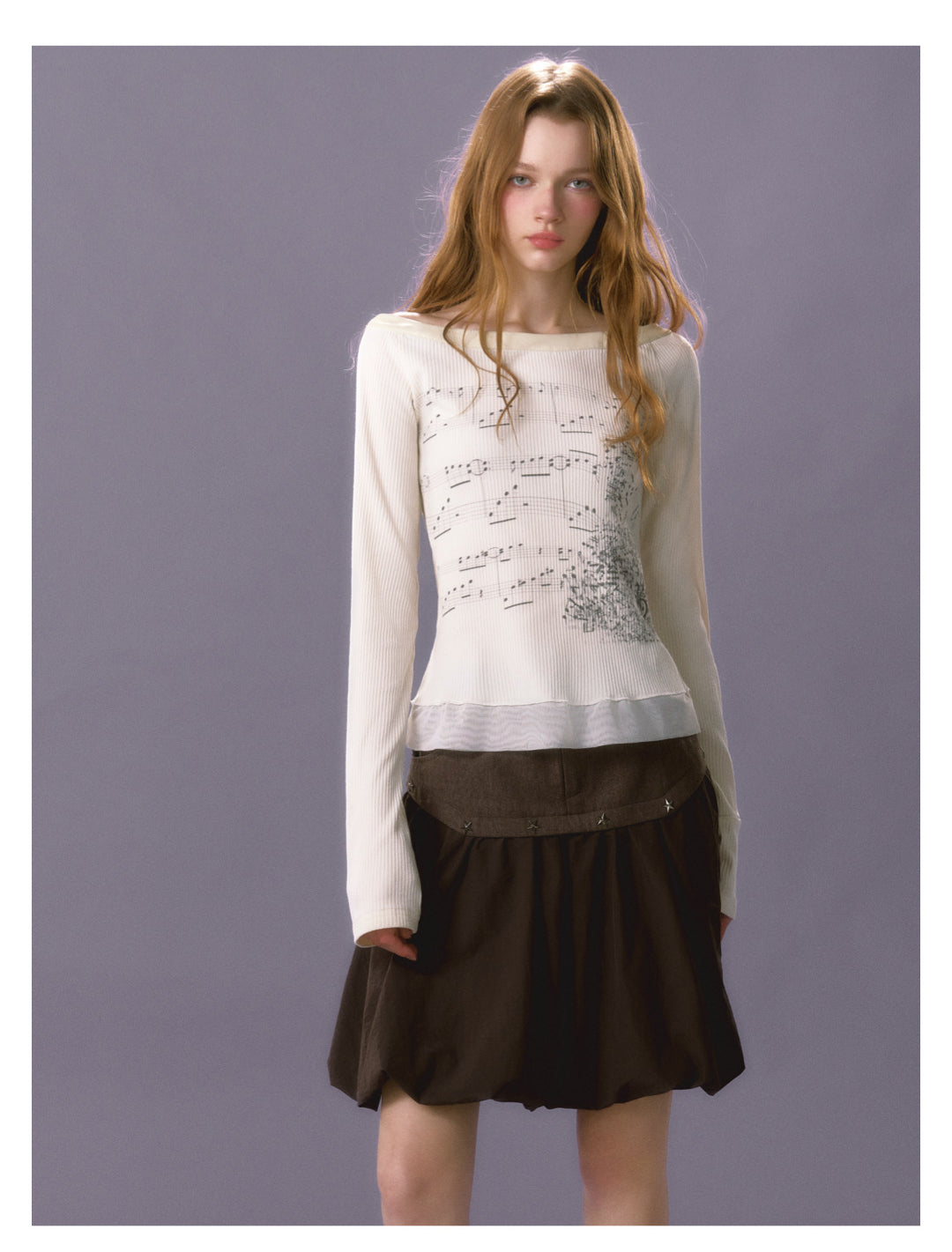 [E0069]Sheet music printed T-shirt